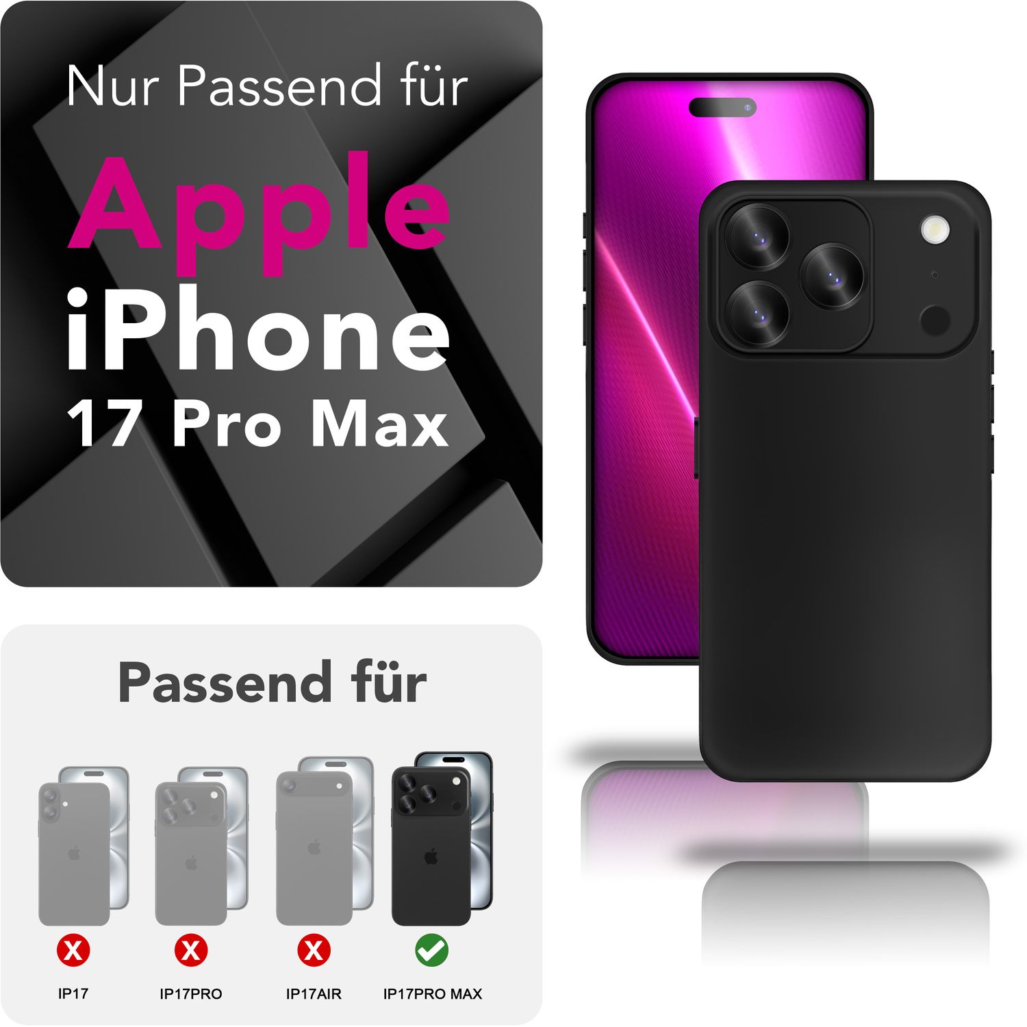 NALIA Hülle Strider für Apple iPhone 17 Pro Max (Mattes Slim-Case) - Ultradünn 1,28mm, Soft-Touch TPU Cover, Staubschutz Tasten, Fingerabdruckarm, Handy Schutzhülle - Schwarz Default Title NALIA SlimFit Hüllen