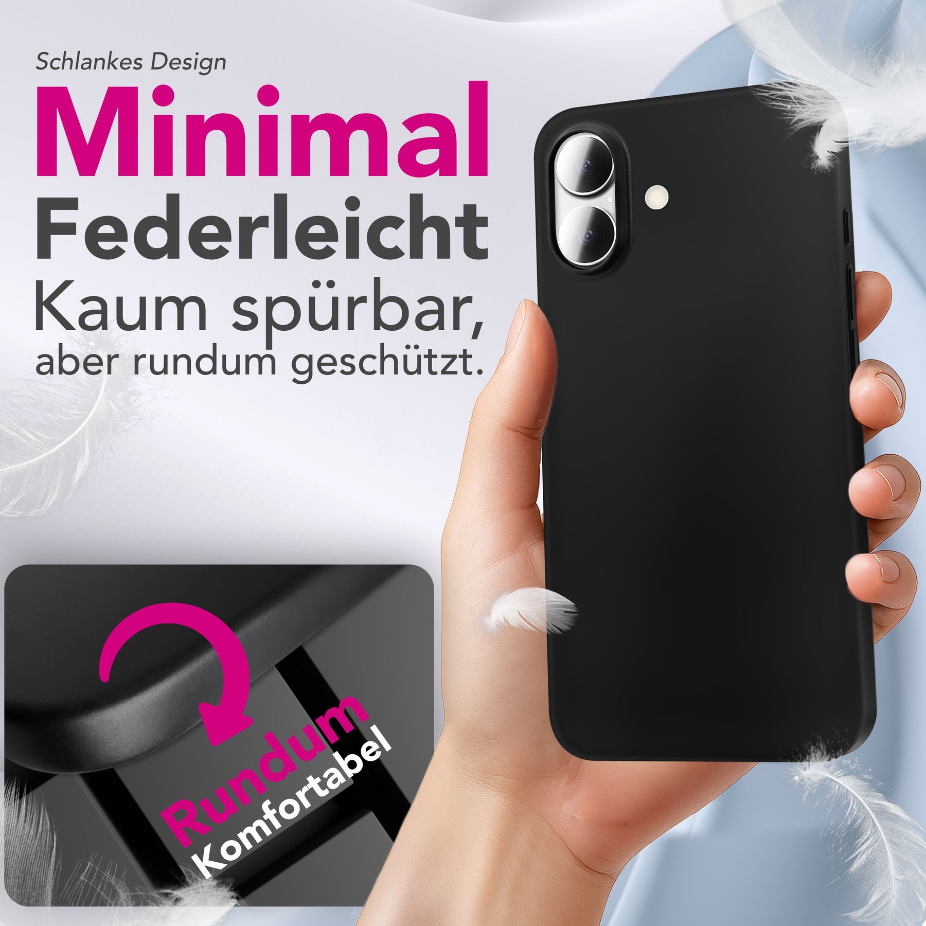 NALIA Ultra Slim Hardcase für iPhone 17 – Matt & 0.3mm Dünn – PHANTOM (Dünnes Cover & Kamera-Vollschutz) – Marke aus Berlin Schwarz Opak NALIA SlimFit Hülle
