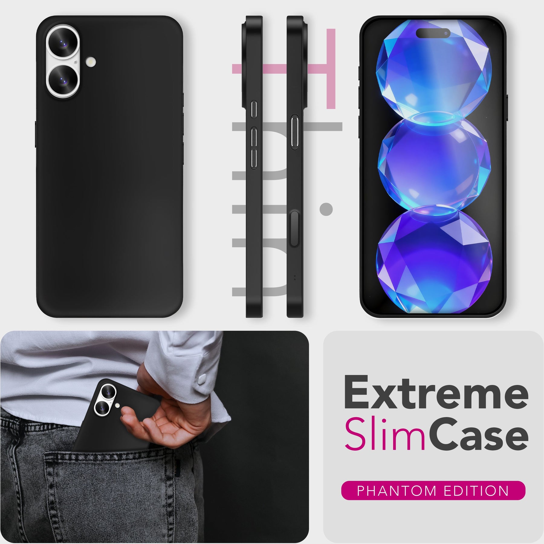 NALIA Ultra Slim Hardcase für iPhone 17 – Matt & 0.3mm Dünn – PHANTOM (Dünnes Cover & Kamera-Vollschutz) – Marke aus Berlin Schwarz Opak NALIA SlimFit Hülle