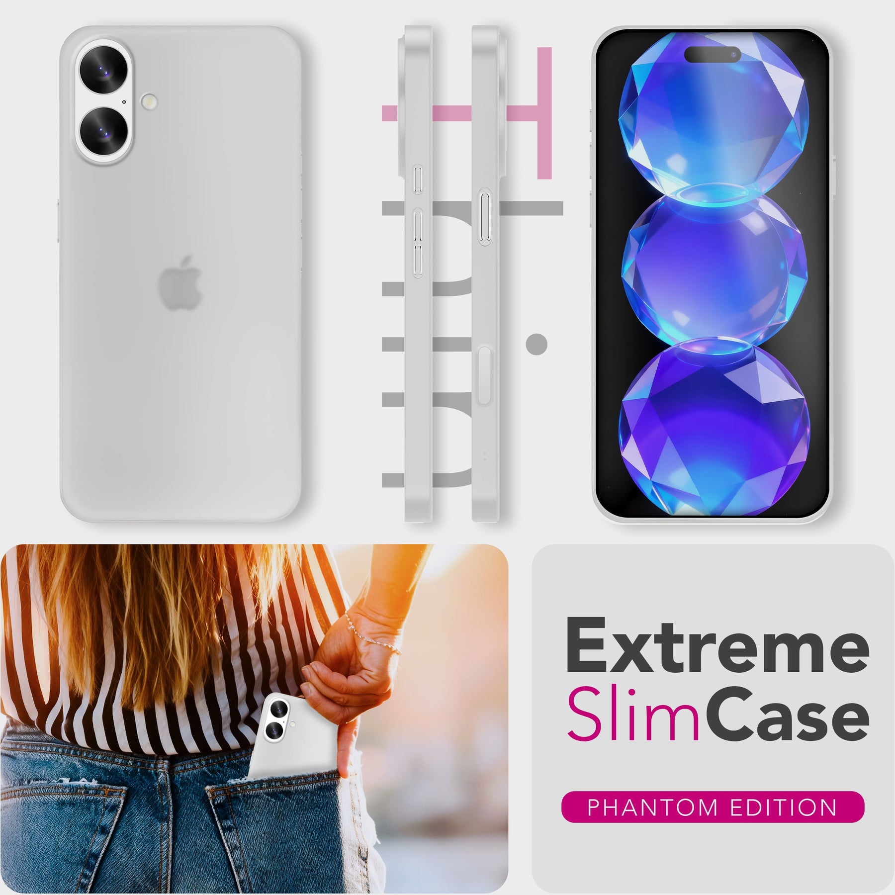 NALIA Ultra Slim Hardcase für iPhone 17 – Matt & 0.3mm Dünn – PHANTOM (Dünnes Cover & Kamera-Vollschutz) – Marke aus Berlin Weiß Transparent NALIA SlimFit Hülle