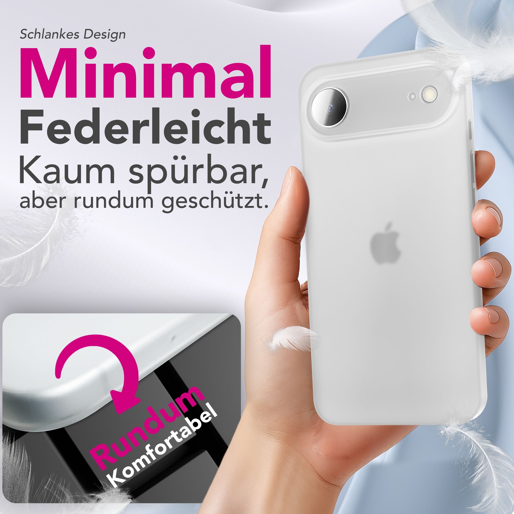 NALIA Ultra Slim Hardcase für iPhone 17 Air – Matt & 0.3mm Dünn – PHANTOM (Dünnes Cover & Kamera-Vollschutz) – Marke aus Berlin Weiß Transparent NALIA SlimFit Hülle
