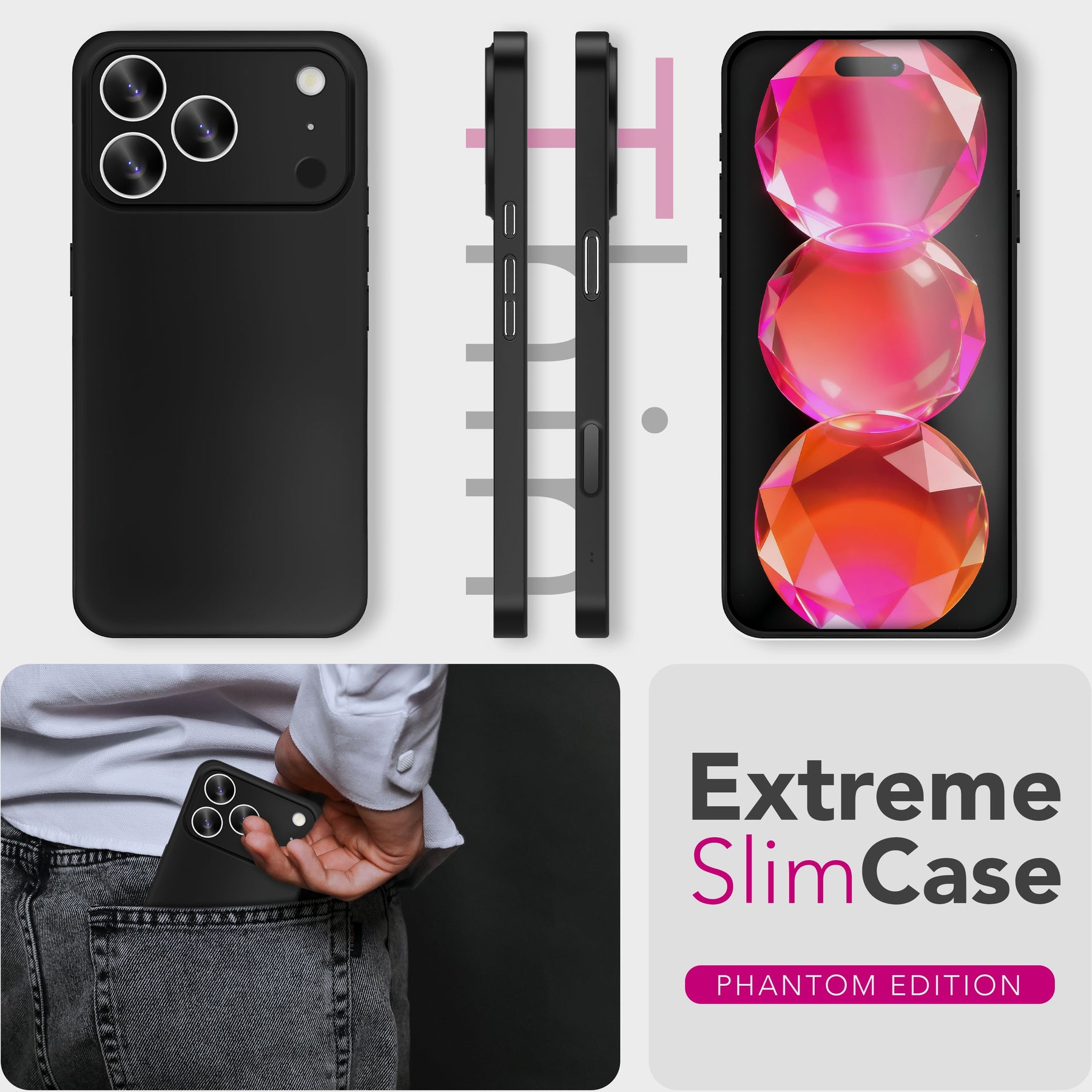 NALIA Ultra Slim Hardcase für iPhone 17 Pro – Matt & 0.3mm Dünn – PHANTOM (Dünnes Cover & Kamera-Vollschutz) – Marke aus Berlin Schwarz Opak NALIA SlimFit Hülle