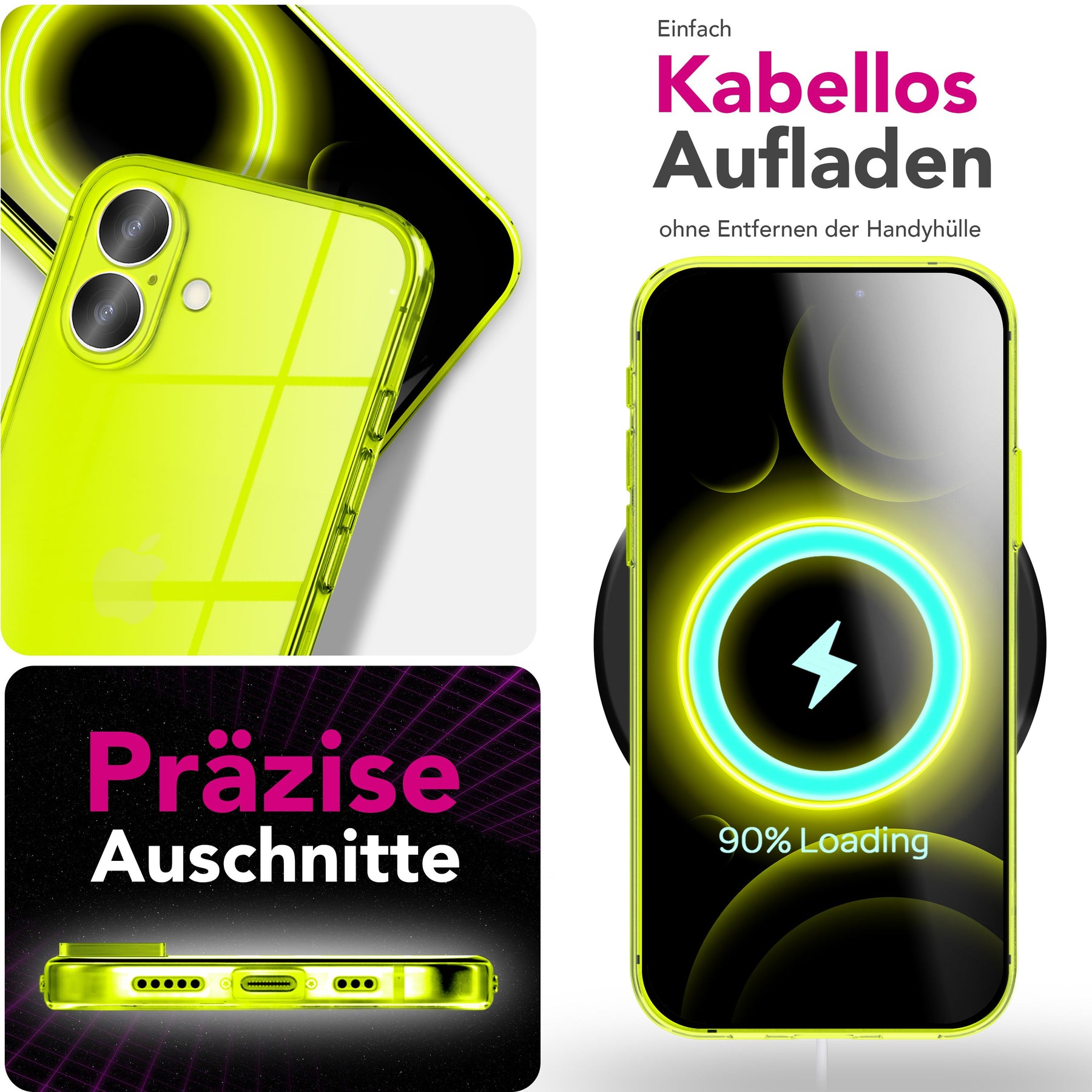 NALIA Neon Silikonhülle für iPhone 17 – Knallige Signal-Farbe & Linsenschutz – VIBE (Transparentes Case) – Marke aus Berlin Gelb NALIA Klare Hüllen