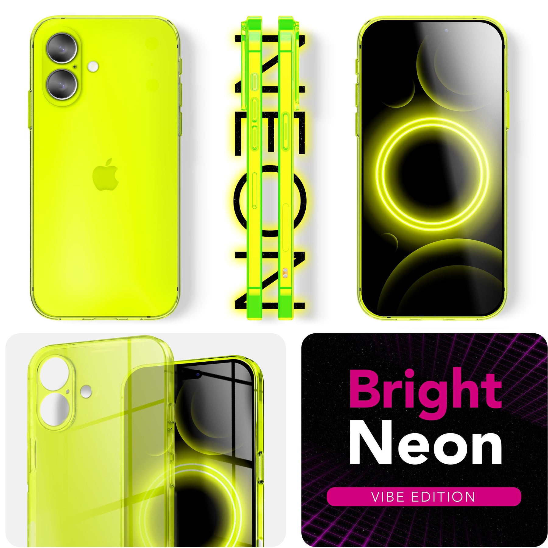 NALIA Neon Silikonhülle für iPhone 17 – Knallige Signal-Farbe & Linsenschutz – VIBE (Transparentes Case) – Marke aus Berlin Gelb NALIA Klare Hüllen