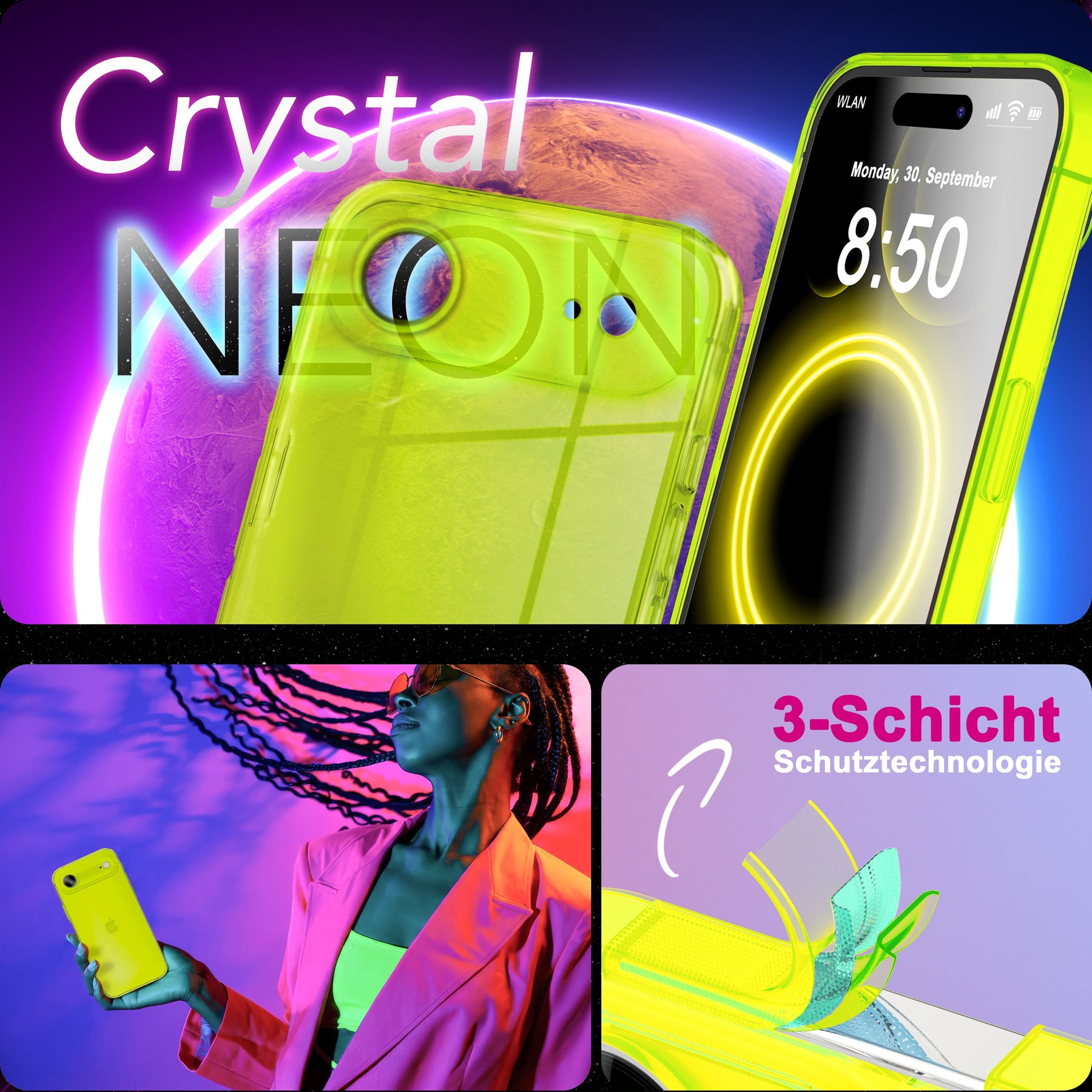 NALIA Neon Silikonhülle für iPhone 17 Air – Knallige Signal-Farbe & Linsenschutz – VIBE (Transparentes Case) – Marke aus Berlin Gelb NALIA Klare Hüllen