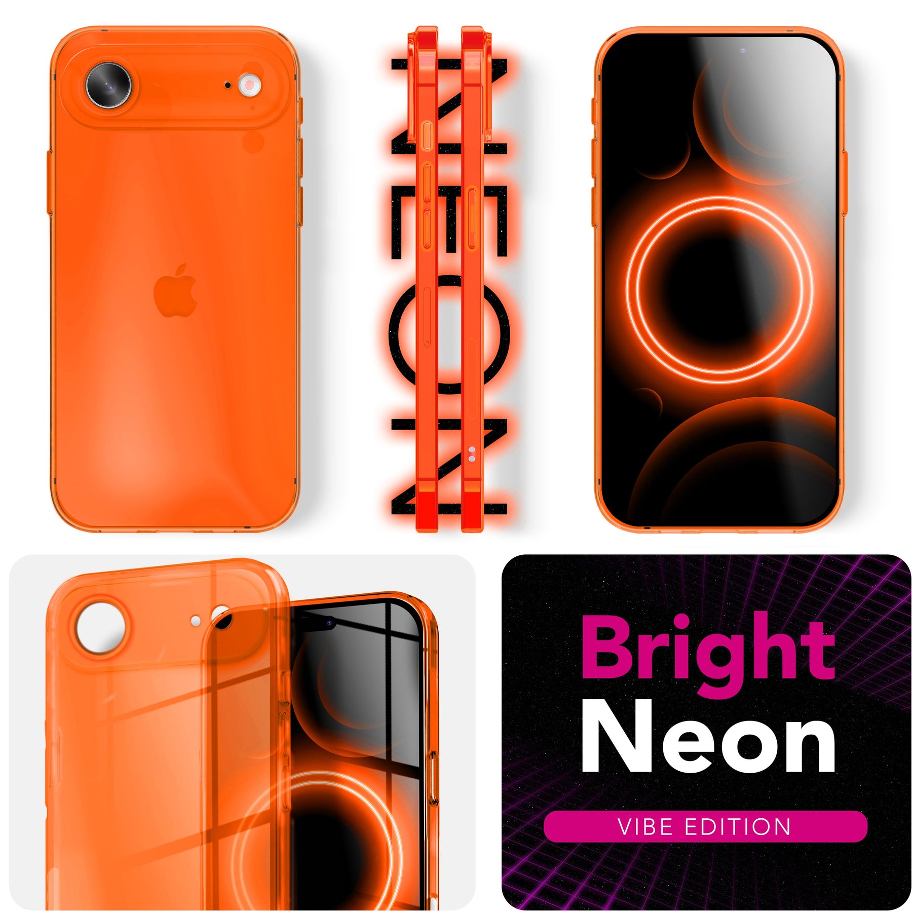 NALIA Neon Silikonhülle für iPhone 17 Air – Knallige Signal-Farbe & Linsenschutz – VIBE (Transparentes Case) – Marke aus Berlin Gelb NALIA Klare Hüllen
