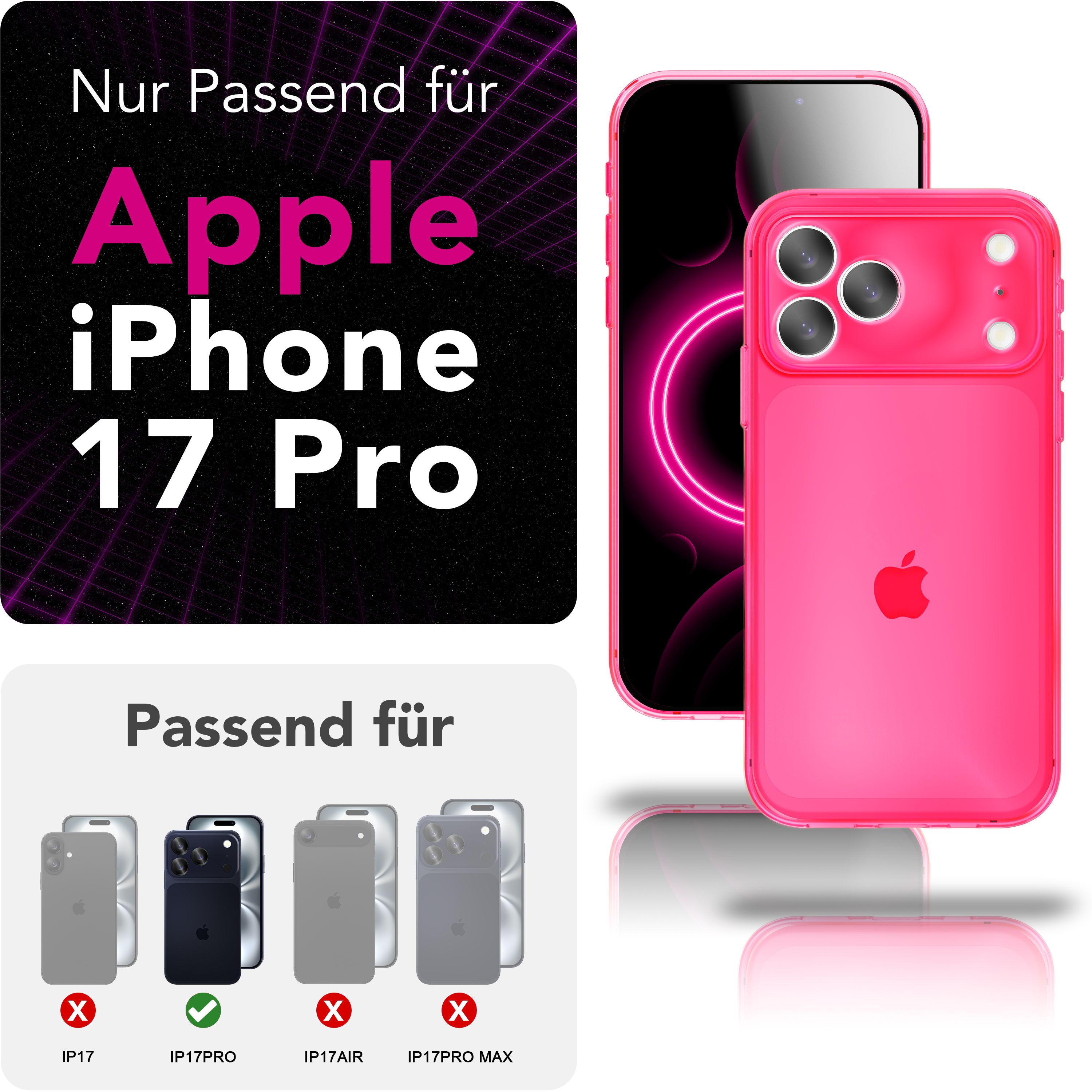 NALIA Neon Handyhülle iPhone 17 Pro, Bunt Durchsichtig Silikon Case Cover Pink NALIA Klare Hüllen