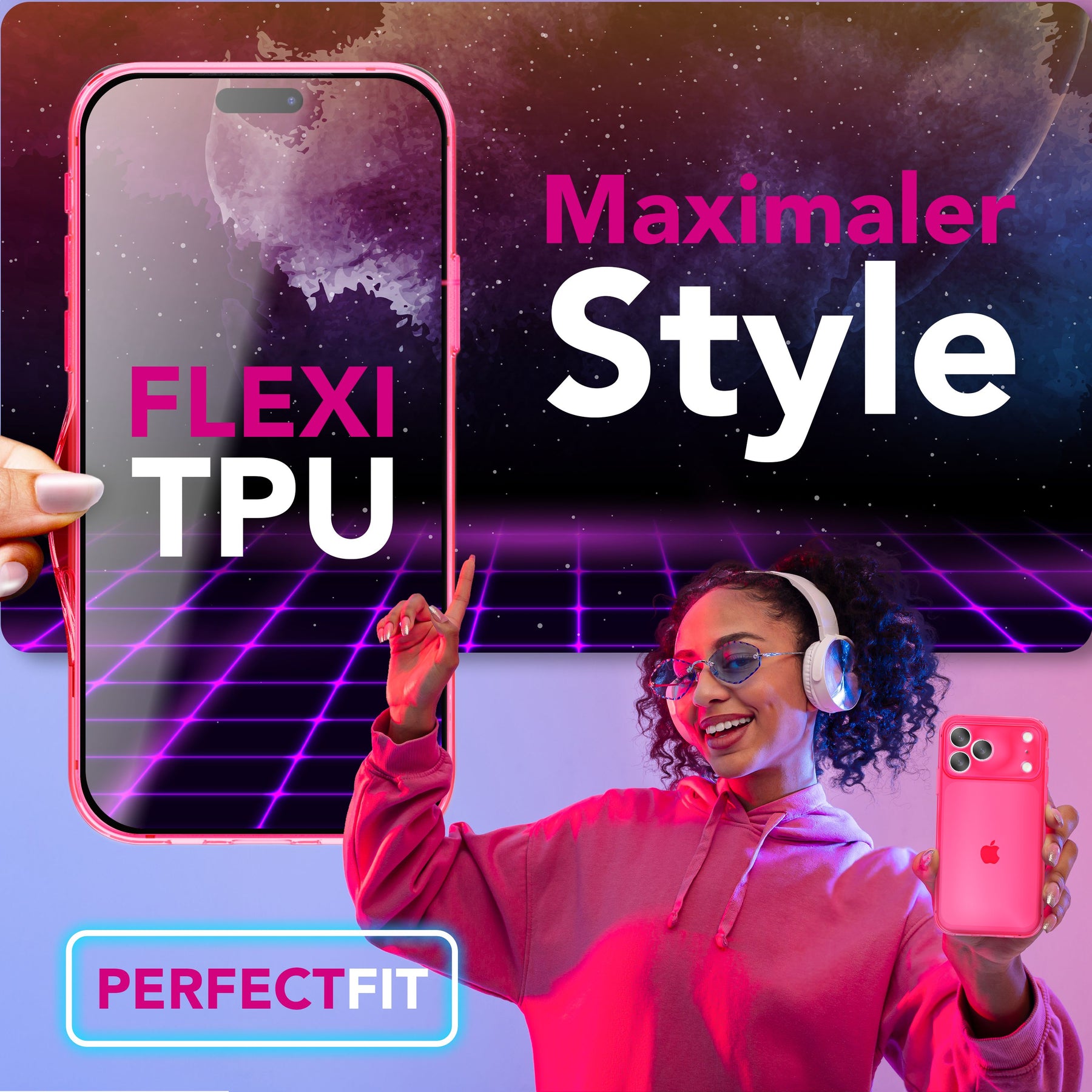 NALIA Neon Silikonhülle für iPhone 17 Pro – Knallige Signal-Farbe & Linsenschutz – VIBE (Transparentes Case) – Marke aus Berlin Pink NALIA Klare Hüllen