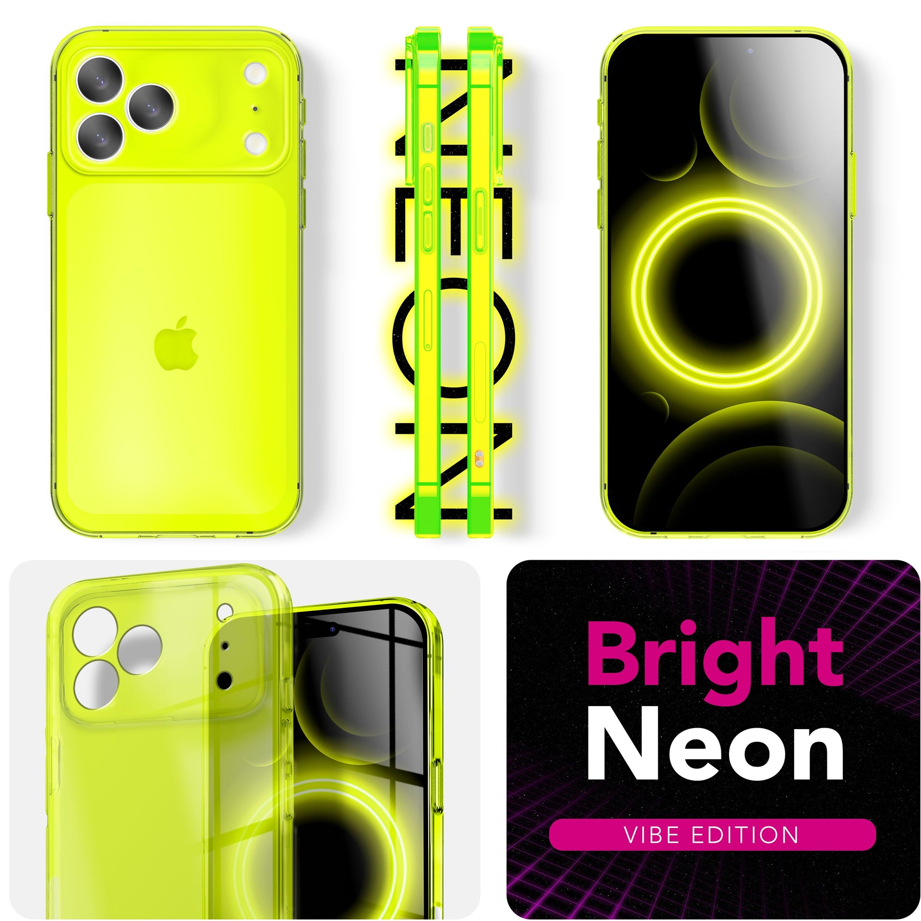 NALIA Neon Silikonhülle für iPhone 17 Pro – Knallige Signal-Farbe & Linsenschutz – VIBE (Transparentes Case) – Marke aus Berlin Gelb NALIA Klare Hüllen