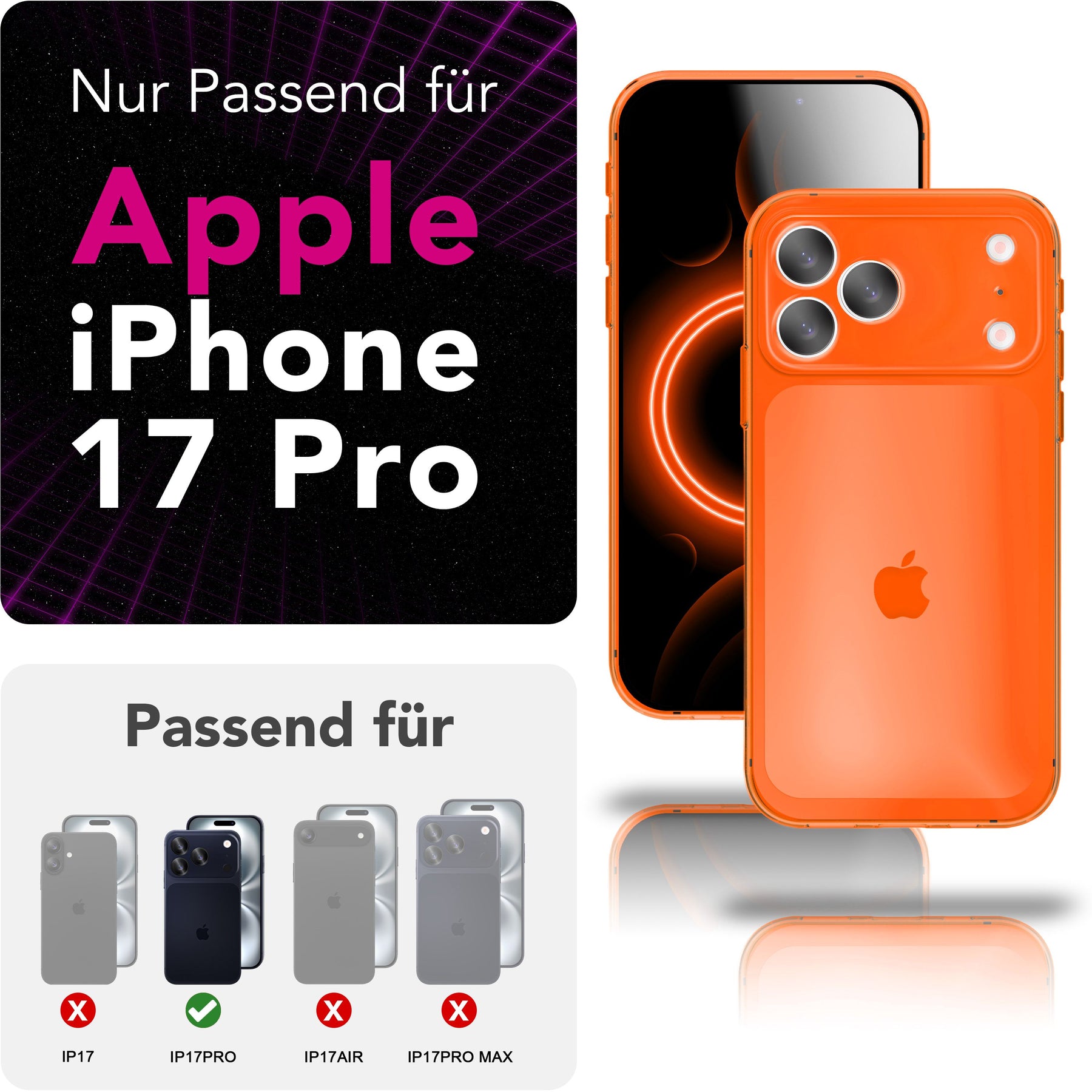 NALIA Neon Silikonhülle für iPhone 17 Pro – Knallige Signal-Farbe & Linsenschutz – VIBE (Transparentes Case) – Marke aus Berlin Orange NALIA Klare Hüllen