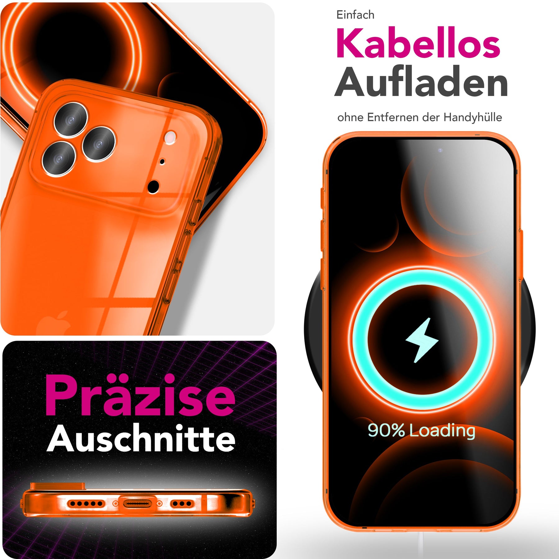 NALIA Neon Silikonhülle für iPhone 17 Pro Max – Knallige Signal-Farbe & Linsenschutz – VIBE (Transparentes Case) – Marke aus Berlin Orange NALIA Klare Hüllen