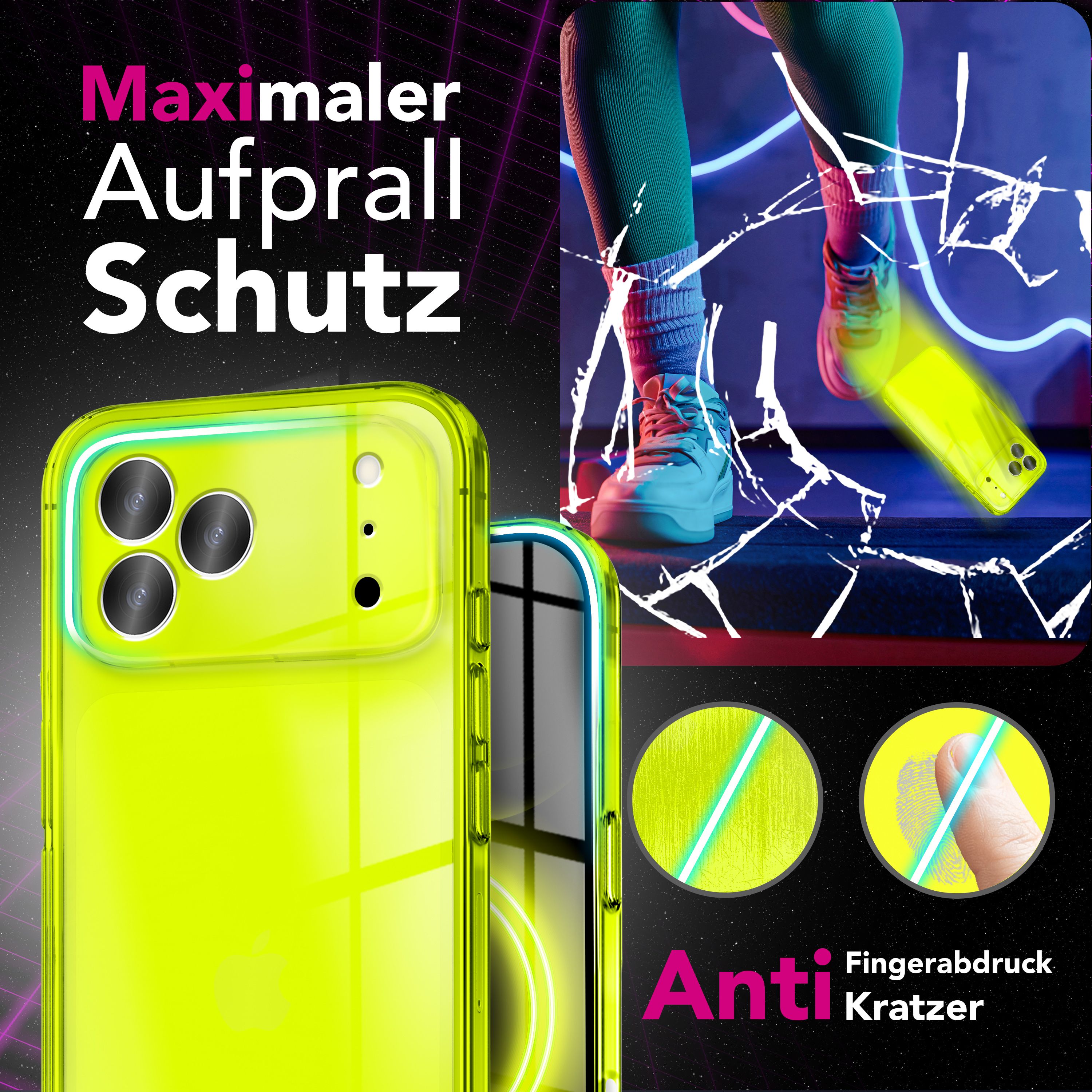NALIA Hülle Vibe für Apple iPhone 17 Pro Max (Knallige Farben) - Neon Bunt Leuchtende TPU Schutzhülle, Semi-Transparent & Anti-Gelb, Flexibel, Wireless Handyhülle