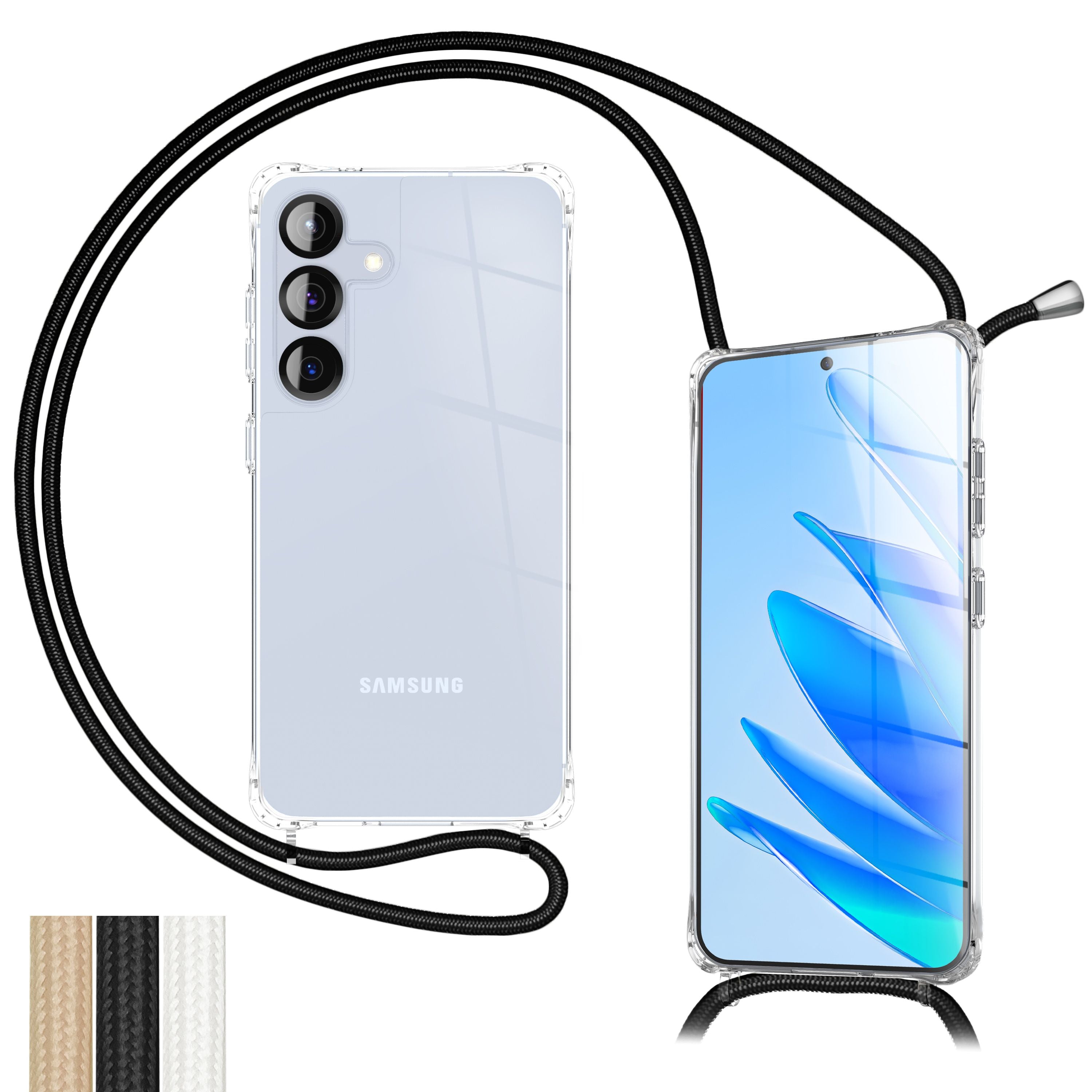 NALIA Handykette mit Hülle Samsung Galaxy S25 FE Case Crossbody verstellbar Default NALIA Klare Hüllen