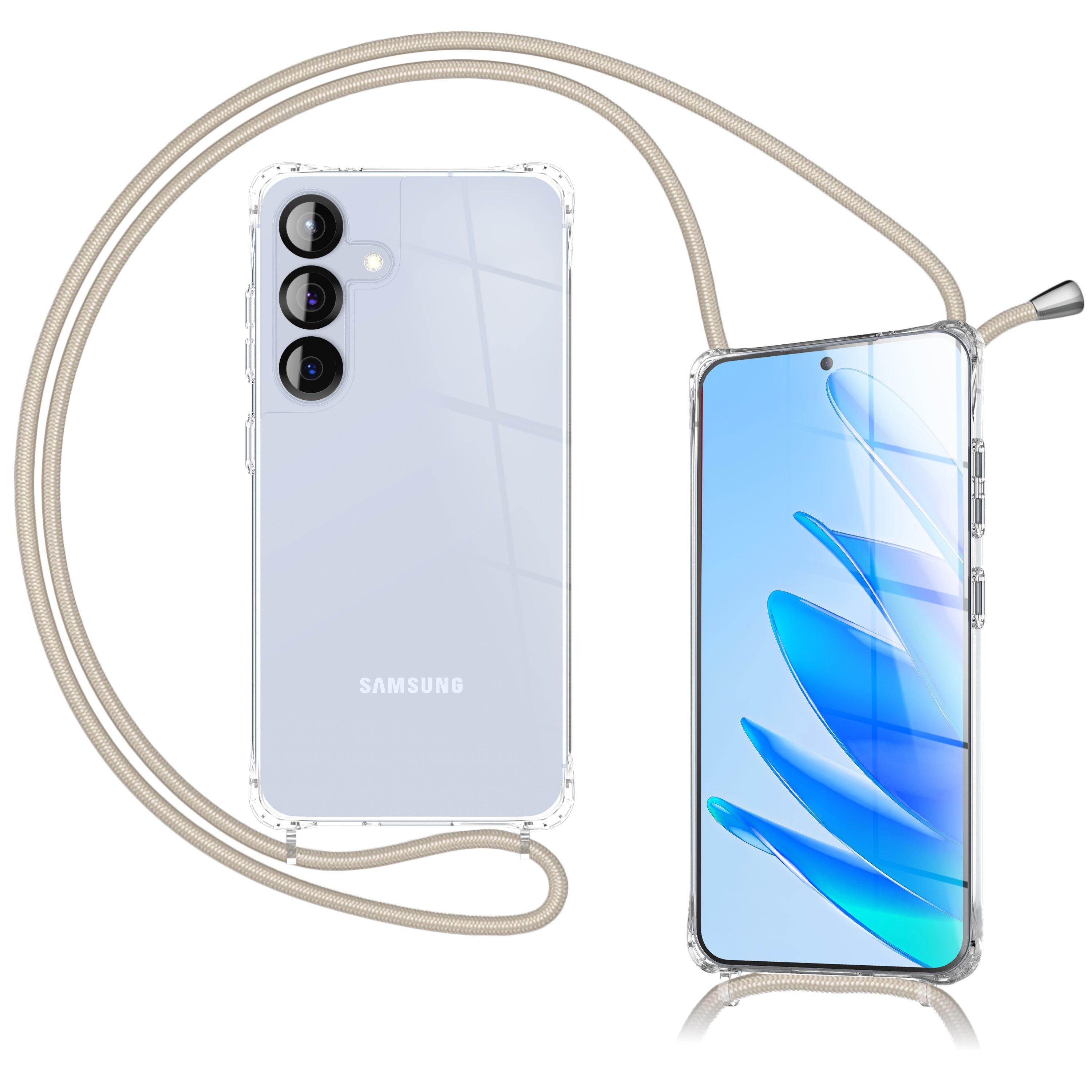NALIA Handykette mit Hülle Samsung Galaxy S25 FE Case Crossbody verstellbar Sandstein Beige NALIA Klare Hüllen