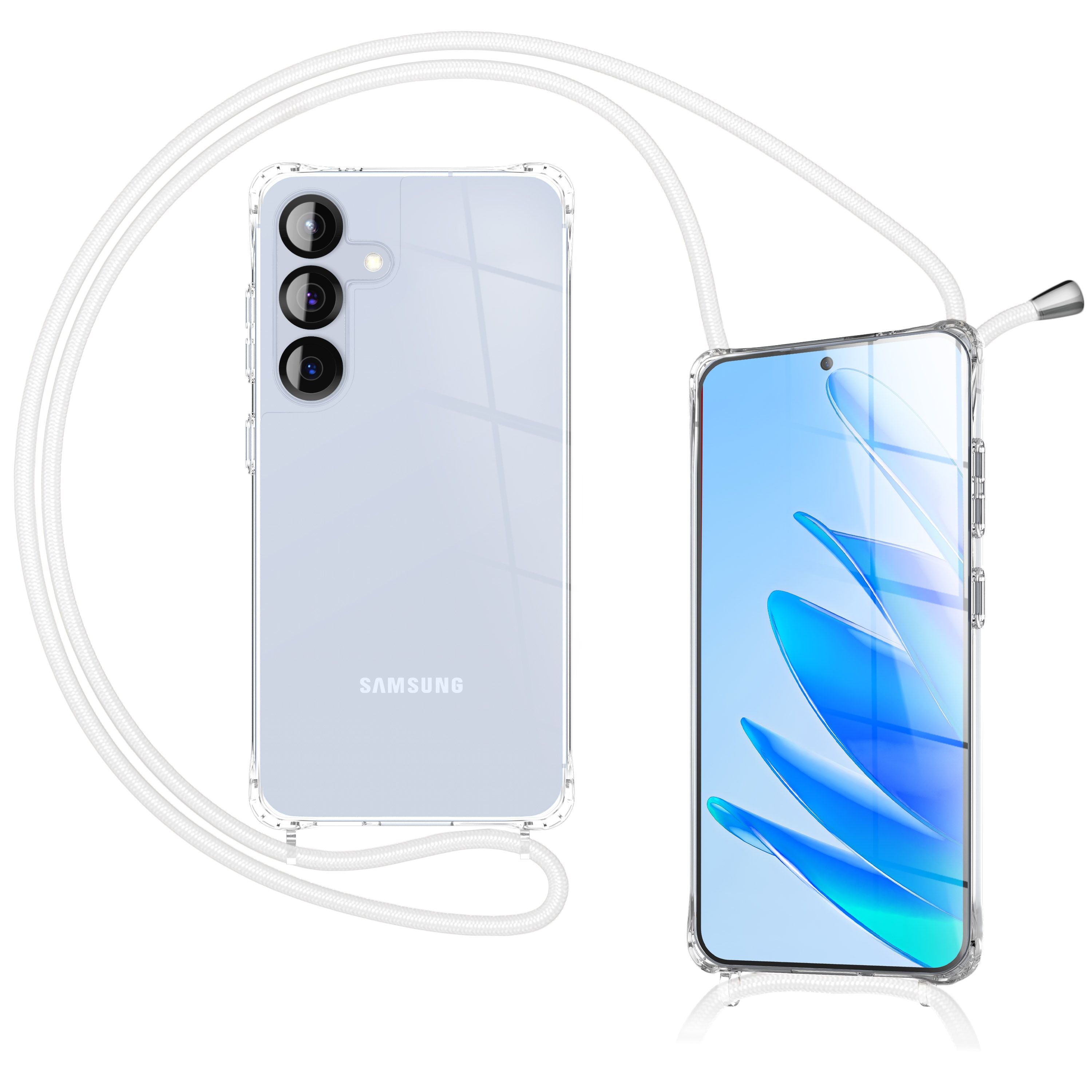NALIA Handykette mit Hülle Samsung Galaxy S25 FE Case Crossbody verstellbar Mondweiß NALIA Klare Hüllen
