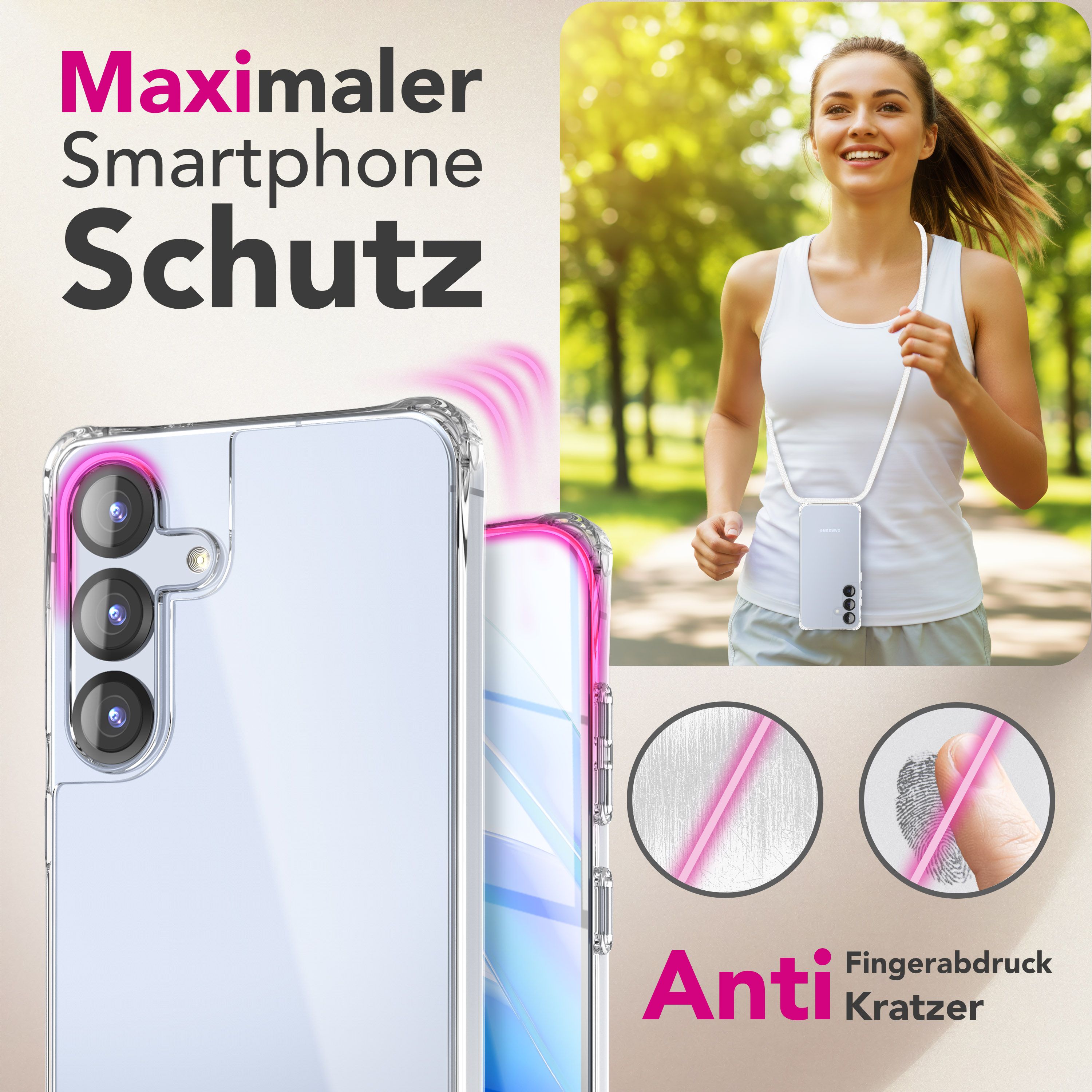 NALIA Handykette mit Hülle Samsung Galaxy S25 FE Case Crossbody verstellbar Mondweiß NALIA Klare Hüllen