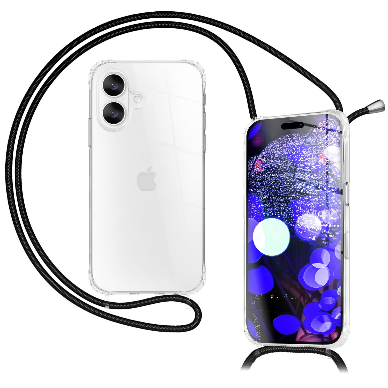 NALIA Handykette mit Hülle iPhone 17 Case Crossbody verstellbar Mitternacht Schwarz NALIA Klare Hüllen
