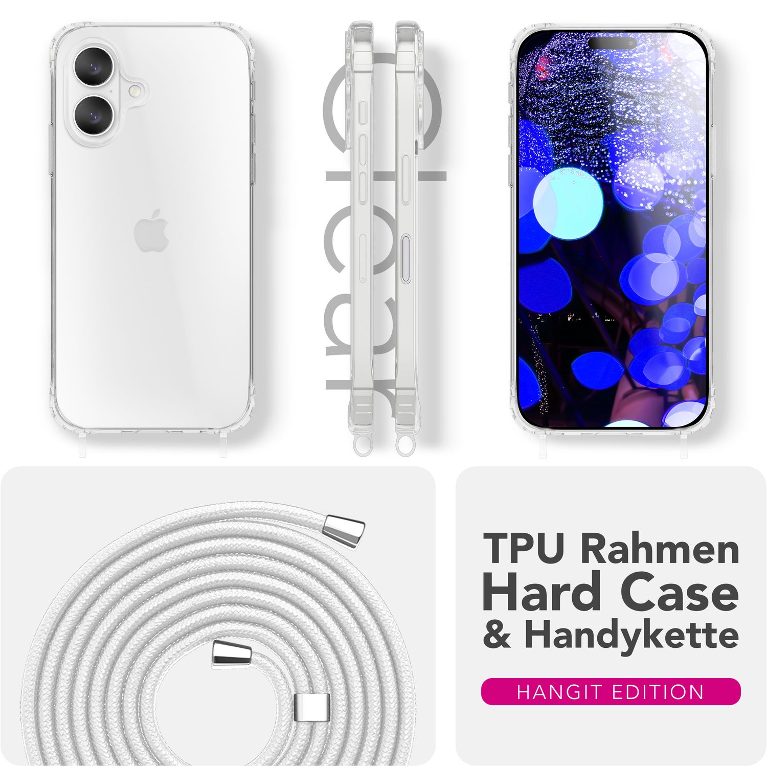 NALIA Handykette mit Hülle iPhone 17 Case Crossbody verstellbar Mondweiß NALIA Klare Hüllen