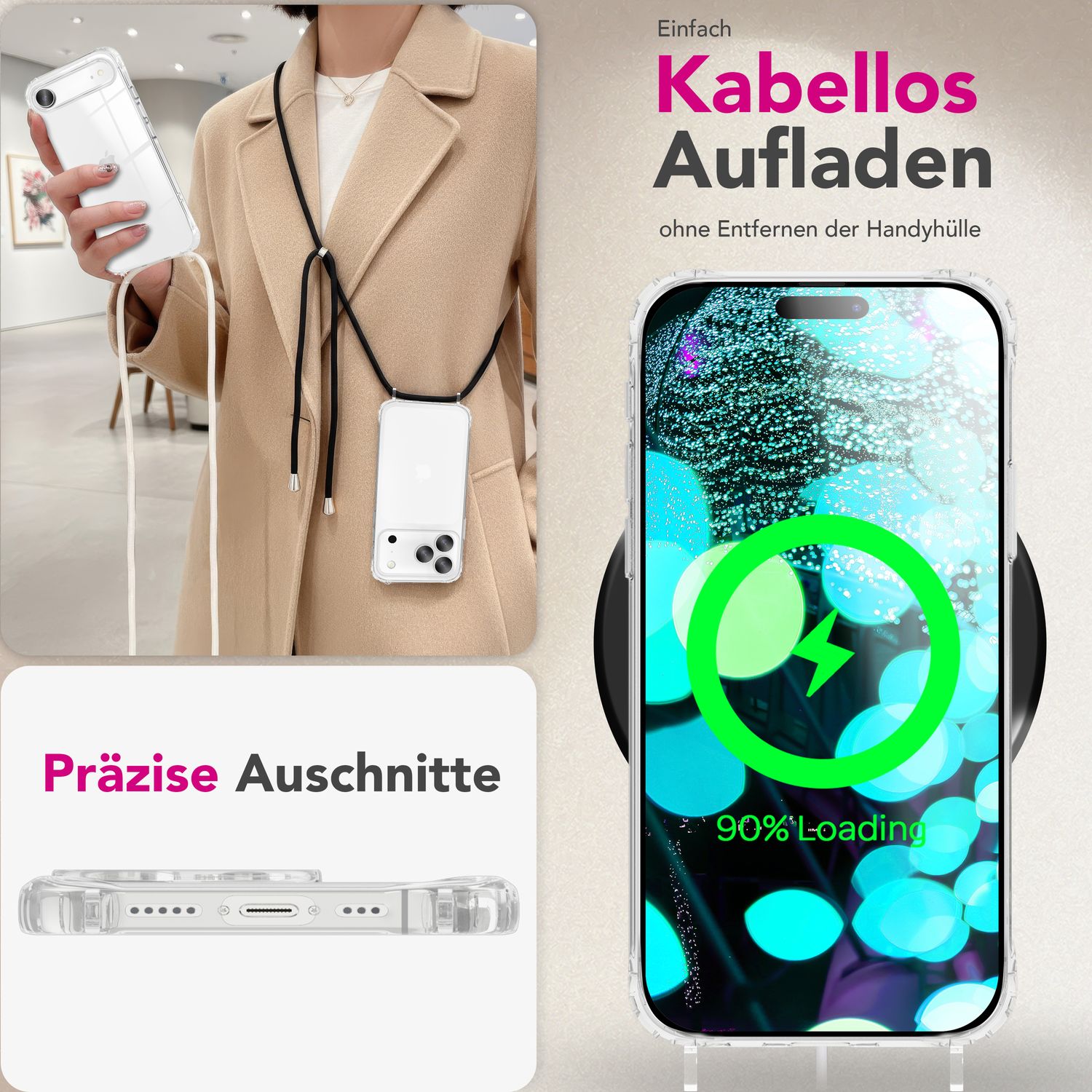 NALIA Handykette mit Hülle iPhone 17 Air Case Crossbody verstellbar Sandstein Beige NALIA Klare Hüllen
