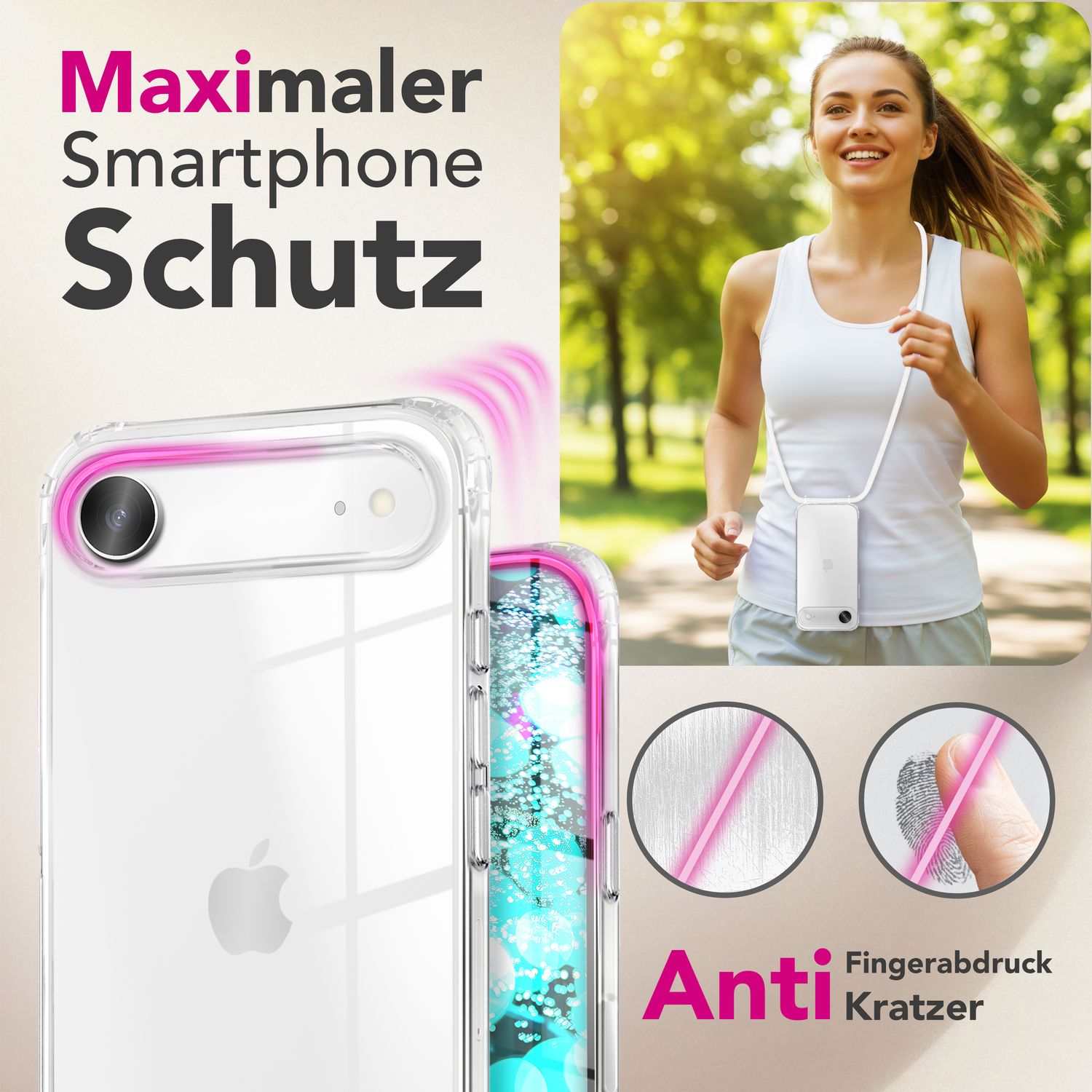 NALIA Handykette mit Hülle iPhone 17 Air Case Crossbody verstellbar Sandstein Beige NALIA Klare Hüllen