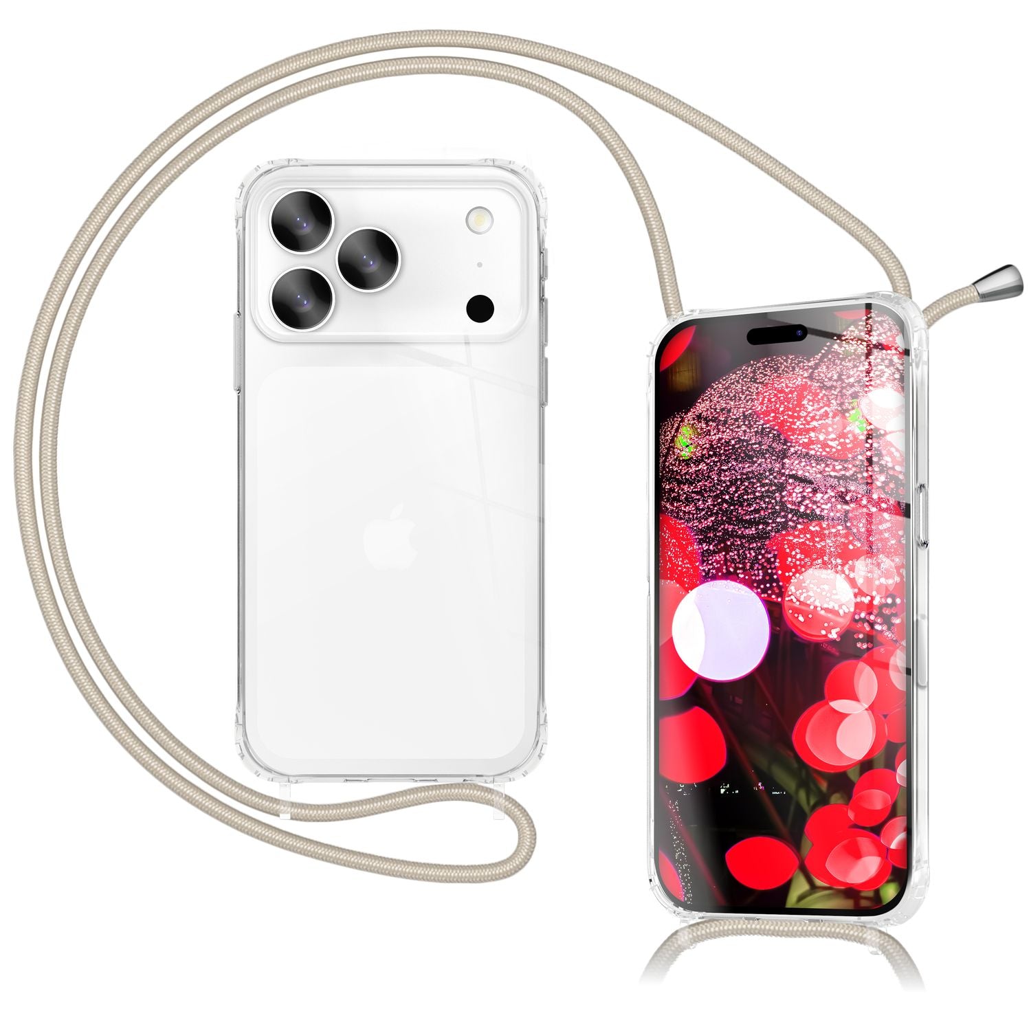 NALIA Handykette mit Hülle iPhone 17 Pro Case Crossbody verstellbar Sandstein Beige NALIA Klare Hüllen