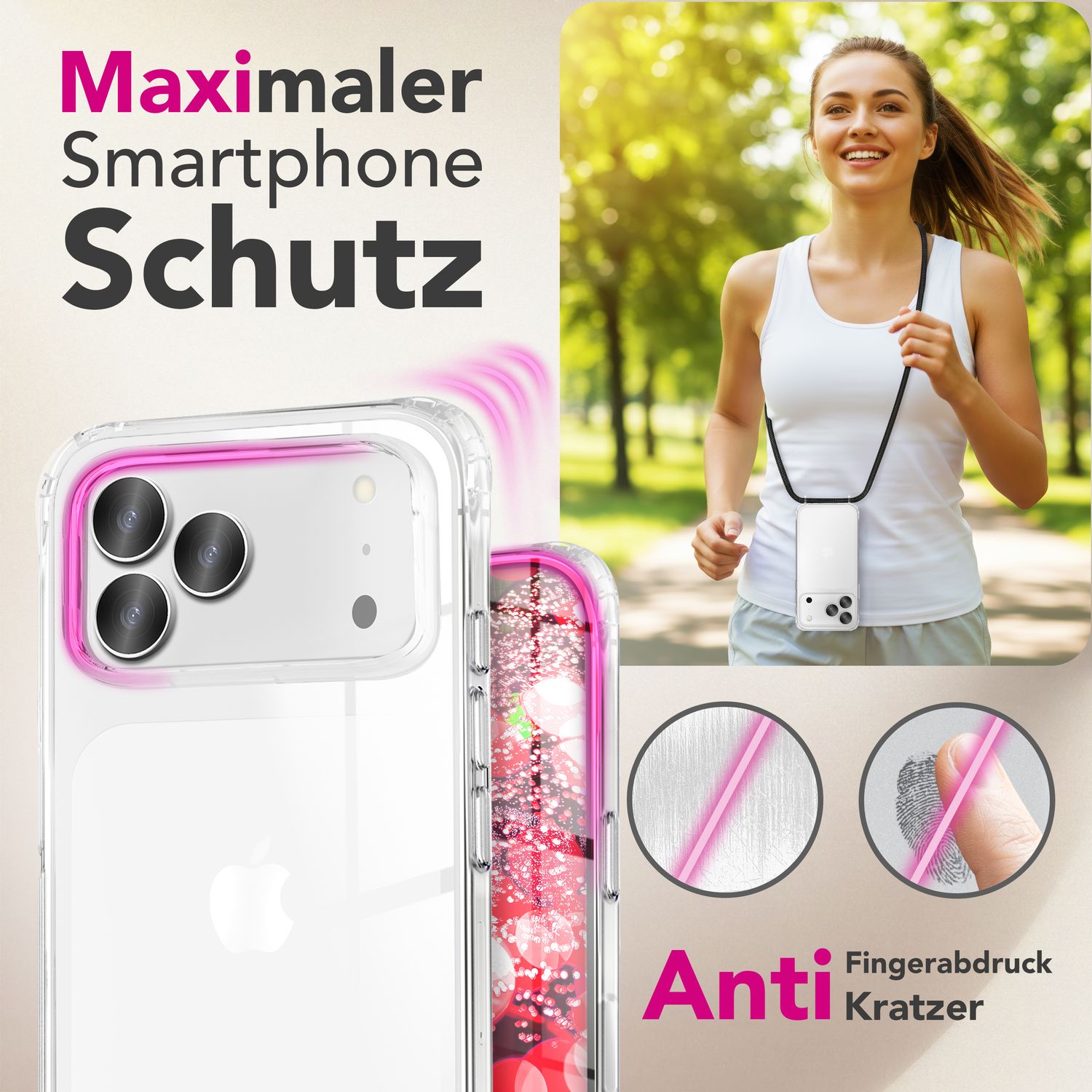NALIA Handykette mit Hülle iPhone 17 Pro Case Crossbody verstellbar Mitternacht Schwarz NALIA Klare Hüllen