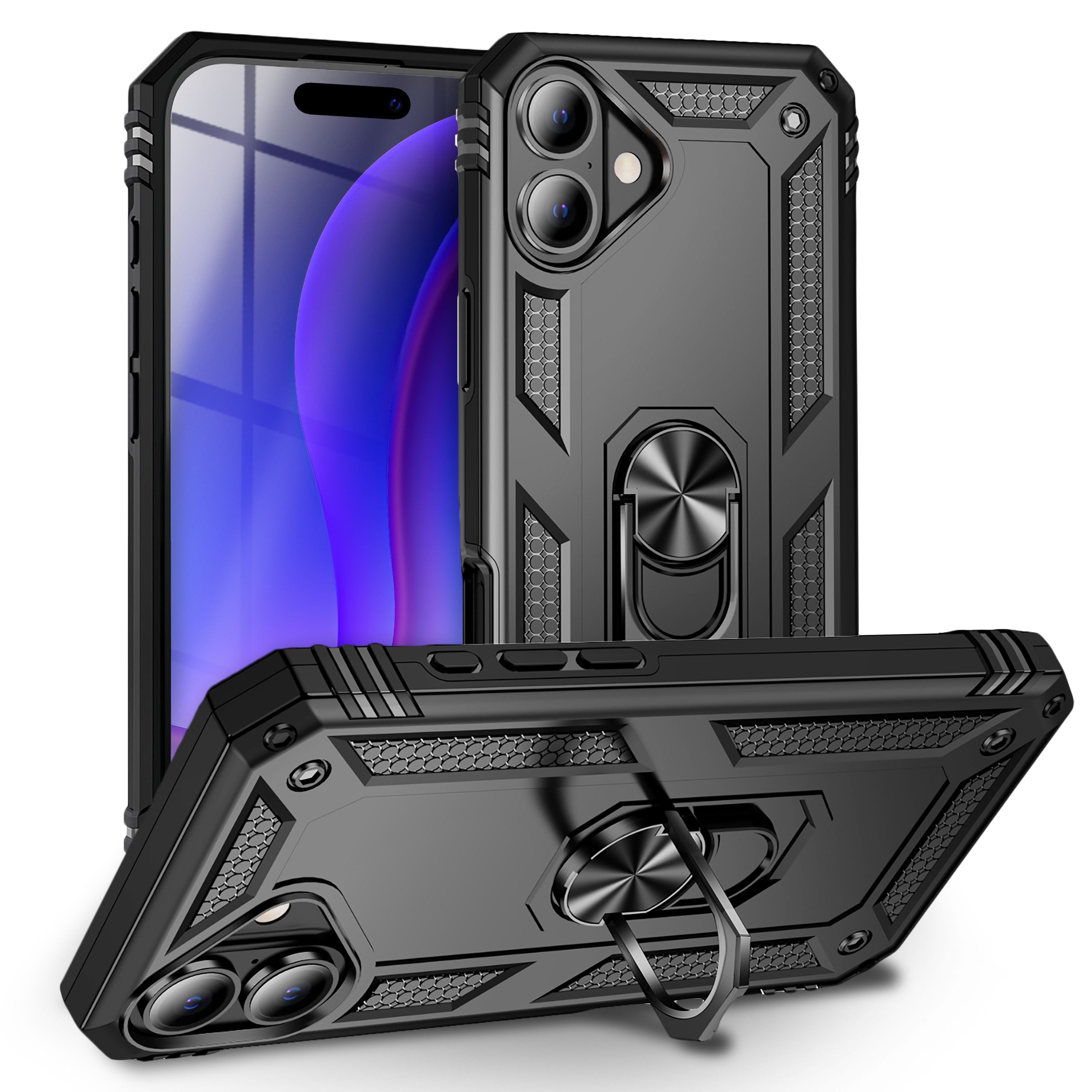 NALIA Hülle RingDefend für Apple iPhone 17 (Military-Grade Schutz) - Robuste Panzerhülle mit 360° Dreh-Ring & Ständer, Stoßfest & Schlagresistent, Griffig, Outdoor Case - Schwarz