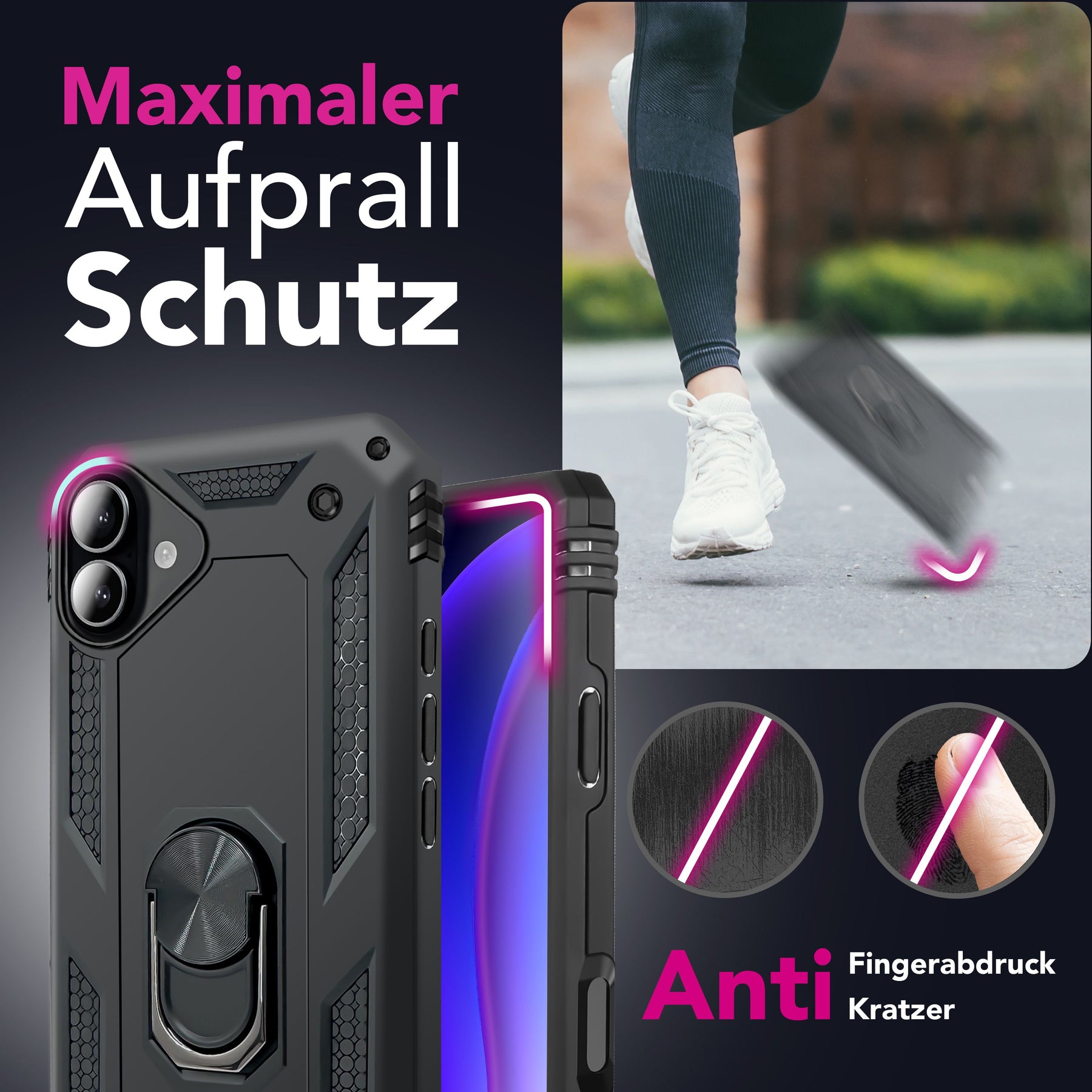 NALIA Panzerhülle für iPhone 17 – Ring-Ständer 360° & Magnet-Halterung Kompatibel – RINGDEFEND (Stoßfestes Outdoor Case) – Marke aus Berlin Default Title NALIA Outdoor Hülle
