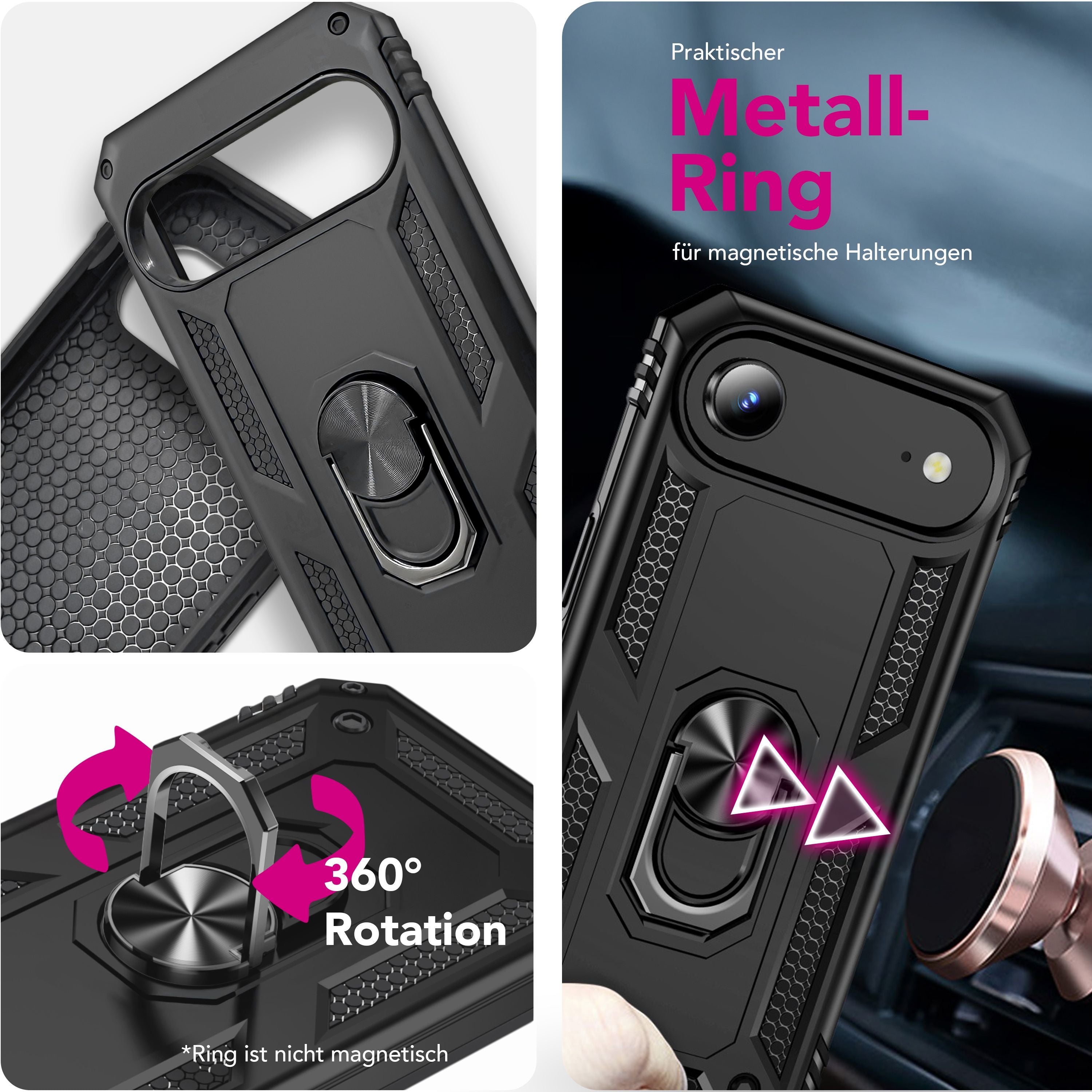 NALIA Hülle RingDefend für Apple iPhone 17 Air (Military-Grade Schutz) - Militär Panzerhülle mit 360° Dreh-Ring & Ständer, Schlagfest & Stoßsicher, Rutschfestes Hardcase - Schwarz