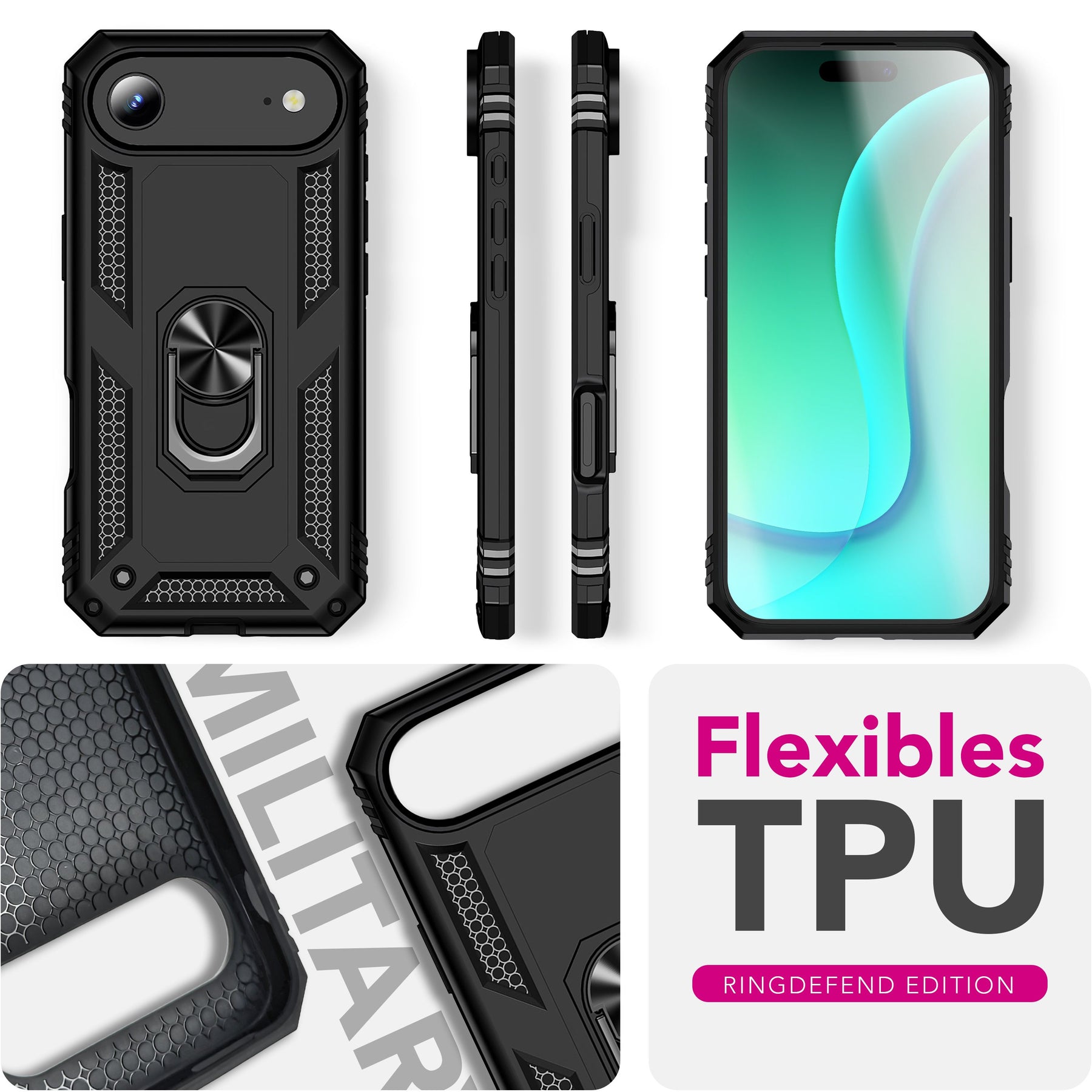 NALIA Panzerhülle für iPhone 17 Air – Ring-Ständer 360° & Magnet-Halterung Kompatibel – RINGDEFEND (Stoßfestes Outdoor Case) – Marke aus Berlin Default Title NALIA Outdoor Hülle