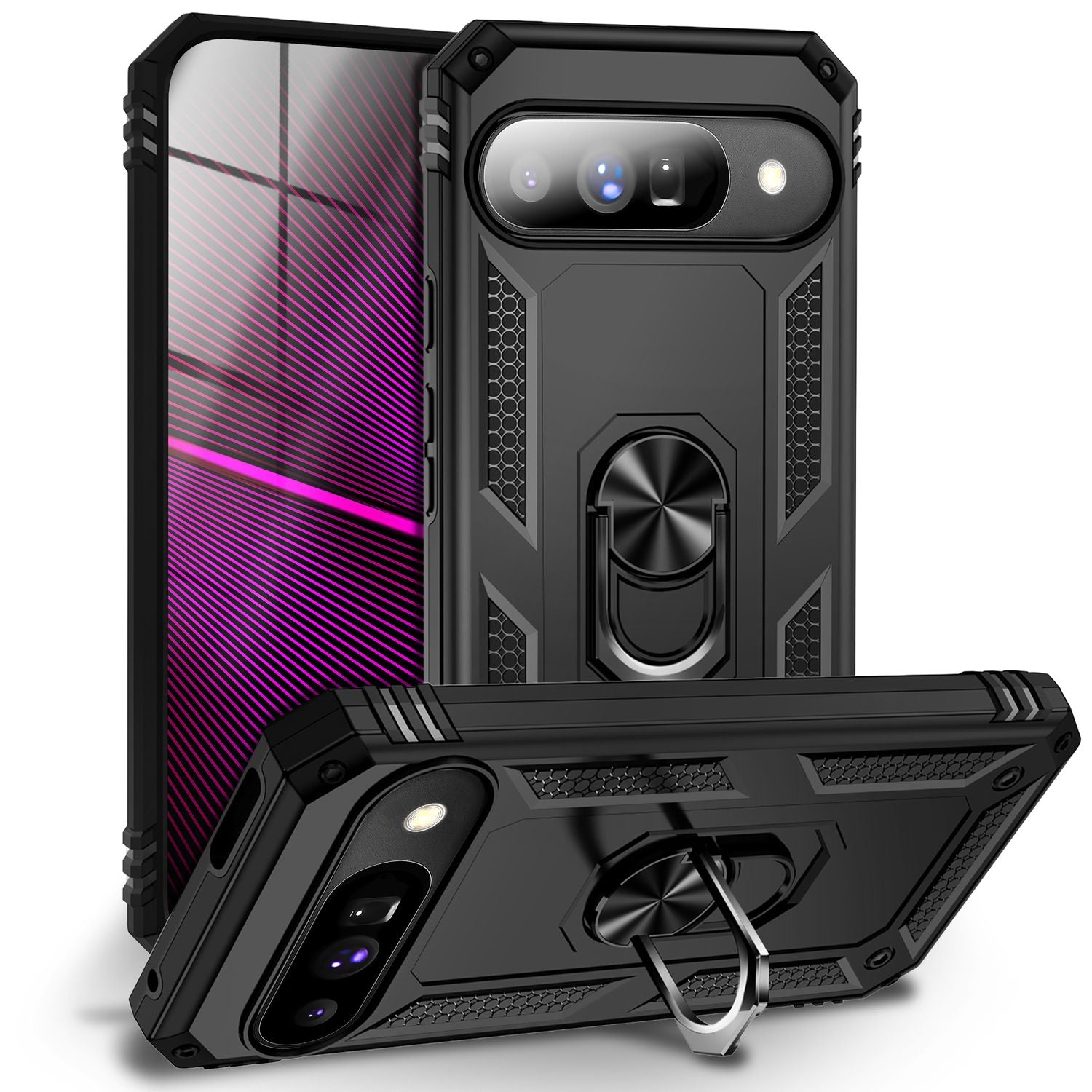 NALIA Hülle RingDefend für Google Pixel 10 (Military-Grade Schutz), Robuste Panzerhülle im Tactical Style, Schlagresistent, 360° Ring & Ständer, Outdoor Schutzhülle - Schwarz