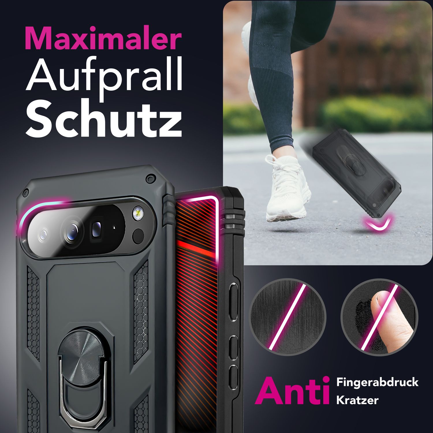 NALIA Hülle RingDefend für Google Pixel 10 Pro (Military-Grade Schutz), Militär Panzerhülle mit 360° Dreh-Ring & Ständer, Schlagfest & Stoßsicher, Outdoor Handy Cover - Schwarz Default Title NALIA Outdoor Hülle