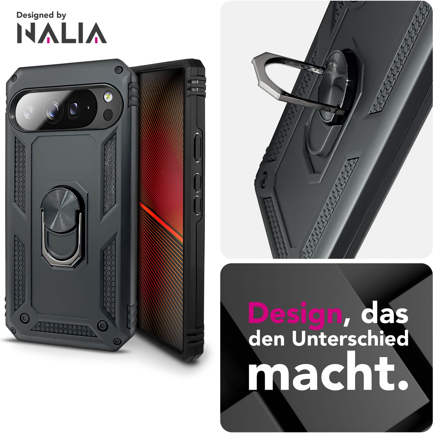 NALIA Hülle RingDefend für Google Pixel 10 Pro (Military-Grade Schutz), Militär Panzerhülle mit 360° Dreh-Ring & Ständer, Schlagfest & Stoßsicher, Outdoor Handy Cover - Schwarz Default Title NALIA Outdoor Hülle