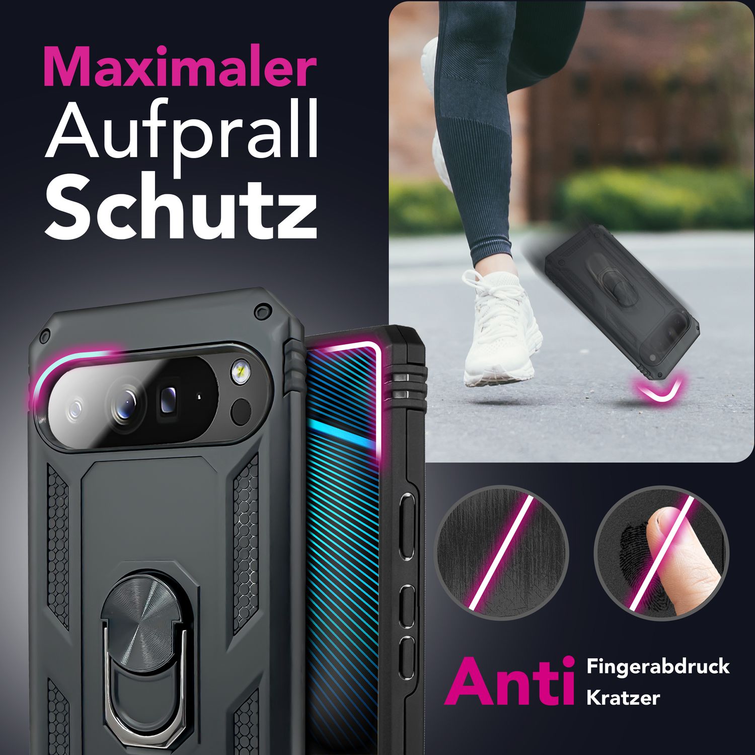 NALIA Hülle RingDefend für Google Pixel 10 Pro XL (Military-Grade Schutz), Panzerhülle mit 360° Dreh-Ring & Kickstand, Stoßfest & Schlagresistent, Outdoor Handyhülle - Schwarz Default Title NALIA Outdoor Hülle