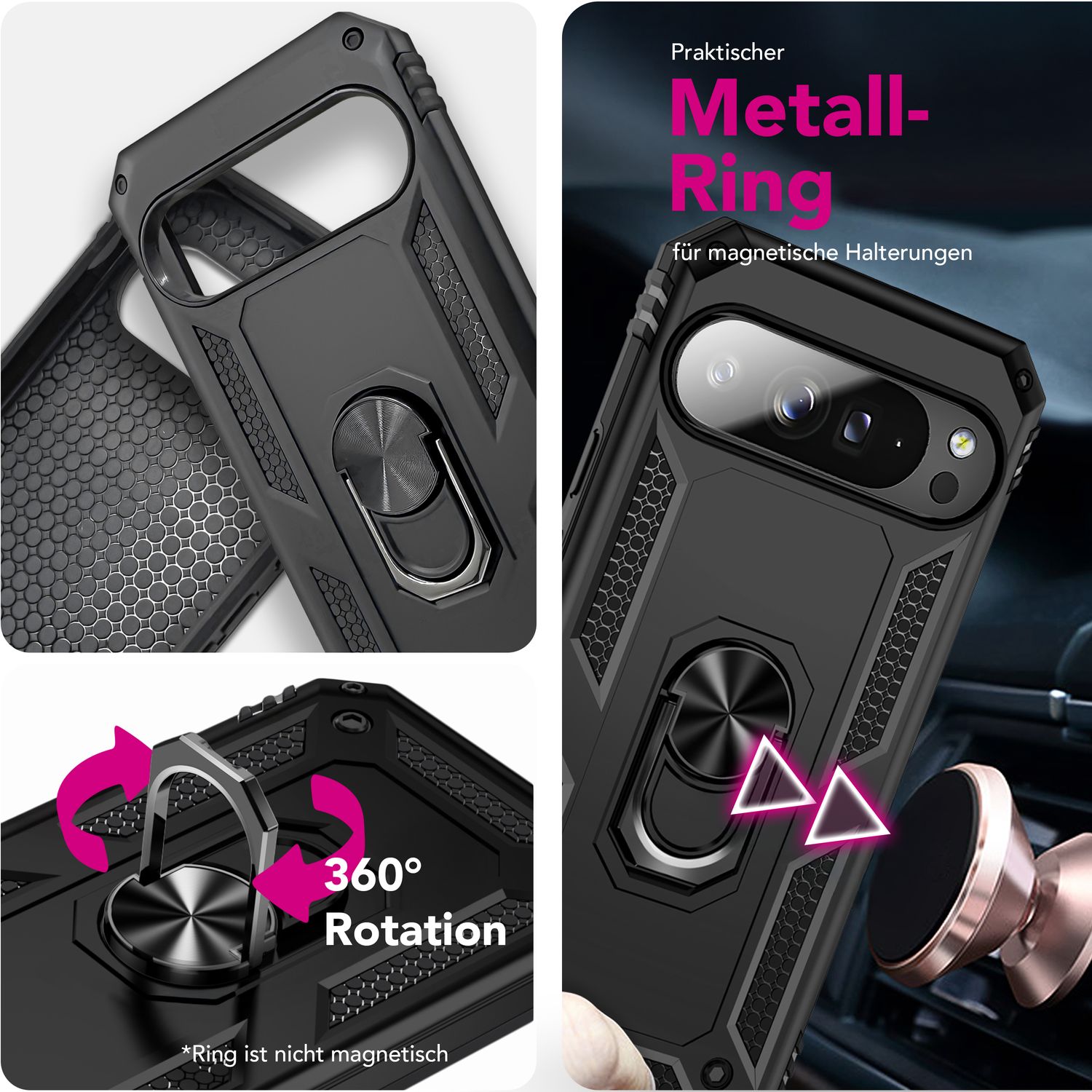 NALIA Hülle RingDefend für Google Pixel 10 Pro XL (Military-Grade Schutz), Panzerhülle mit 360° Dreh-Ring & Kickstand, Stoßfest & Schlagresistent, Outdoor Handyhülle - Schwarz Default Title NALIA Outdoor Hülle