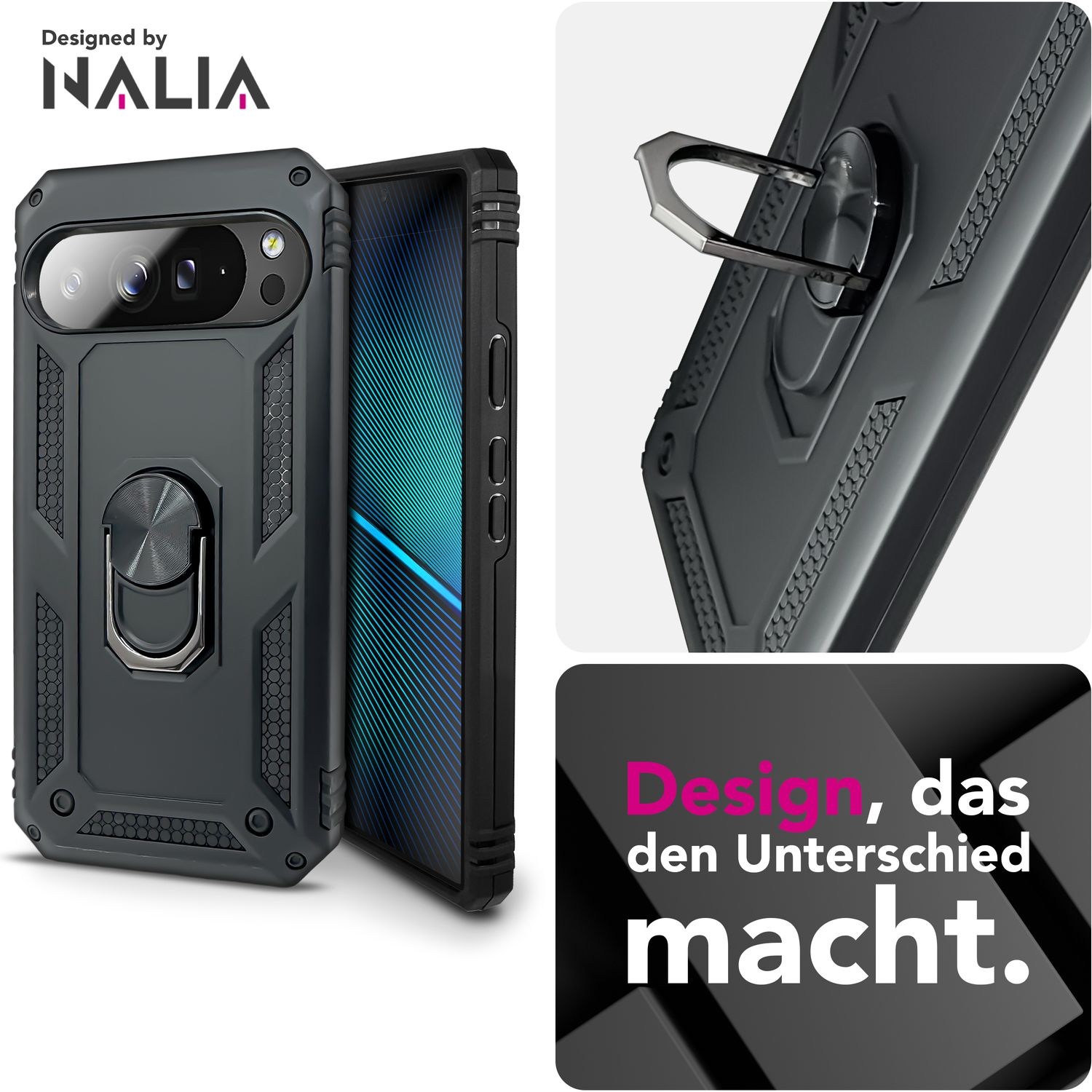 NALIA Hülle RingDefend für Google Pixel 10 Pro XL (Military-Grade Schutz), Panzerhülle mit 360° Dreh-Ring & Kickstand, Stoßfest & Schlagresistent, Outdoor Handyhülle - Schwarz Default Title NALIA Outdoor Hülle