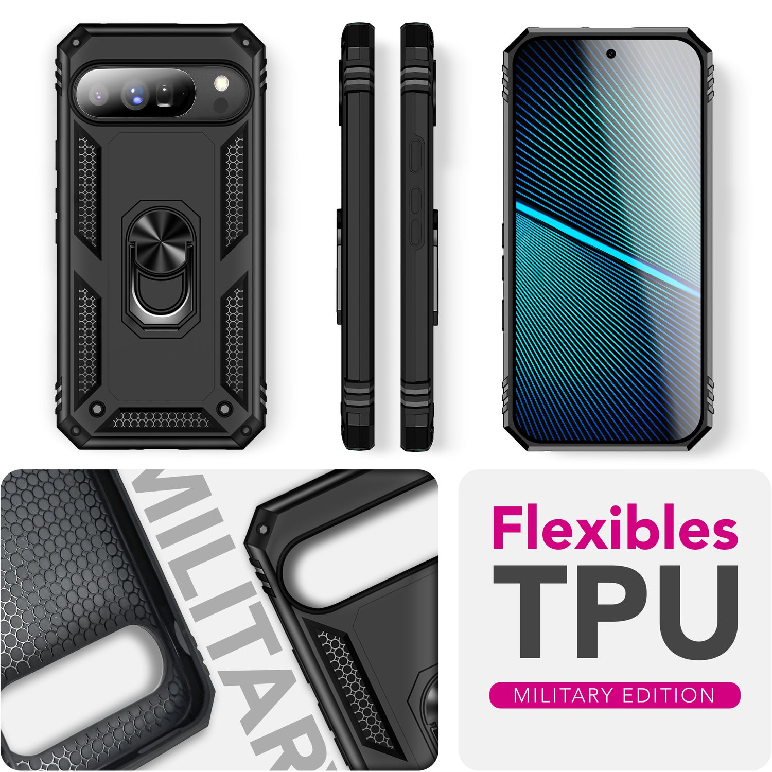 NALIA Hülle RingDefend für Google Pixel 10 Pro XL (Military-Grade Schutz), Panzerhülle mit 360° Dreh-Ring & Kickstand, Stoßfest & Schlagresistent, Outdoor Handyhülle - Schwarz Default Title NALIA Outdoor Hülle