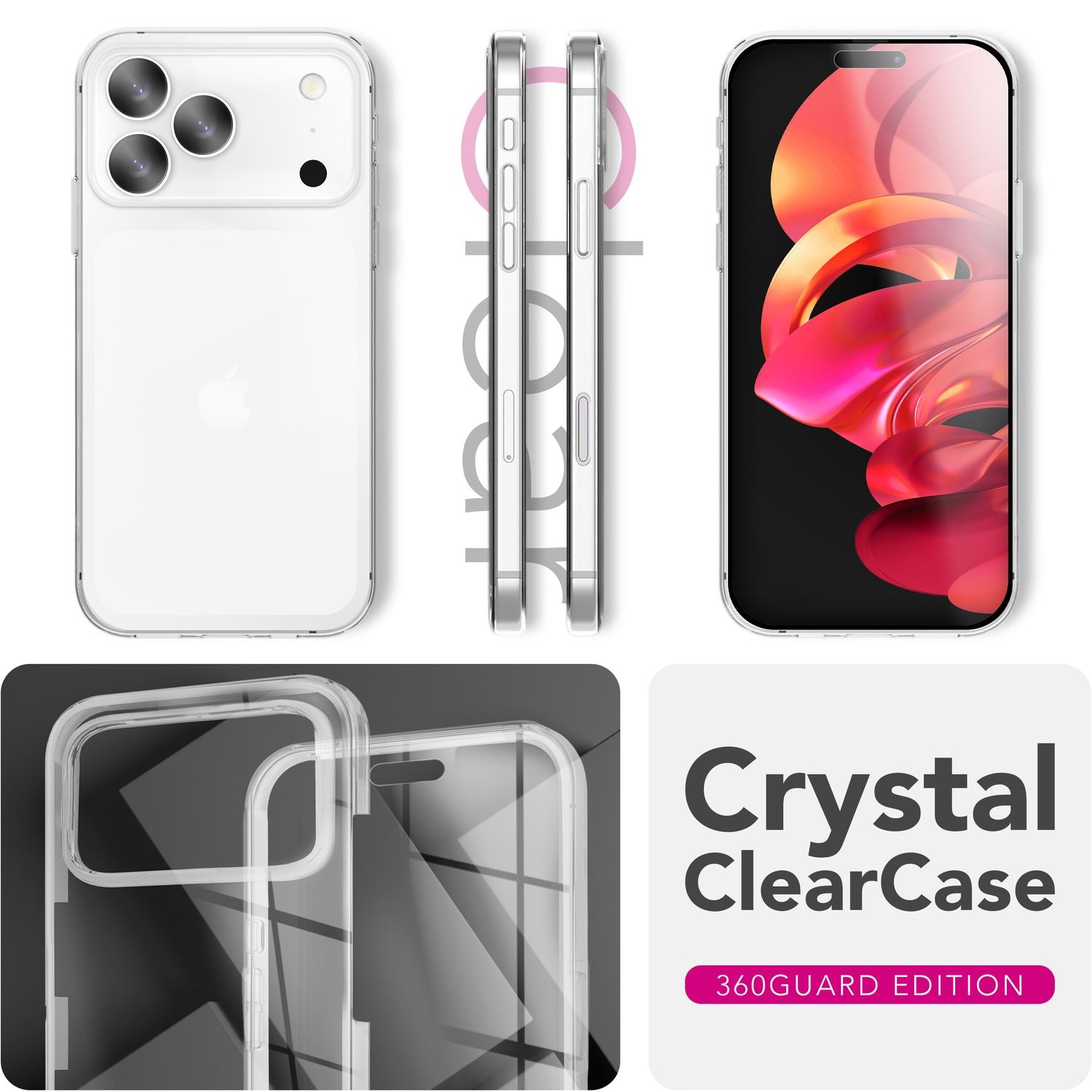 NALIA Hülle 360Guard für Apple iPhone 17 Pro (360° Rundumschutz) - Hochtransparente Handyhülle für Komplettschutz, Harte Rückschale & Frontfolie, Klar & Anti-Gelb, Touch-kompatibel