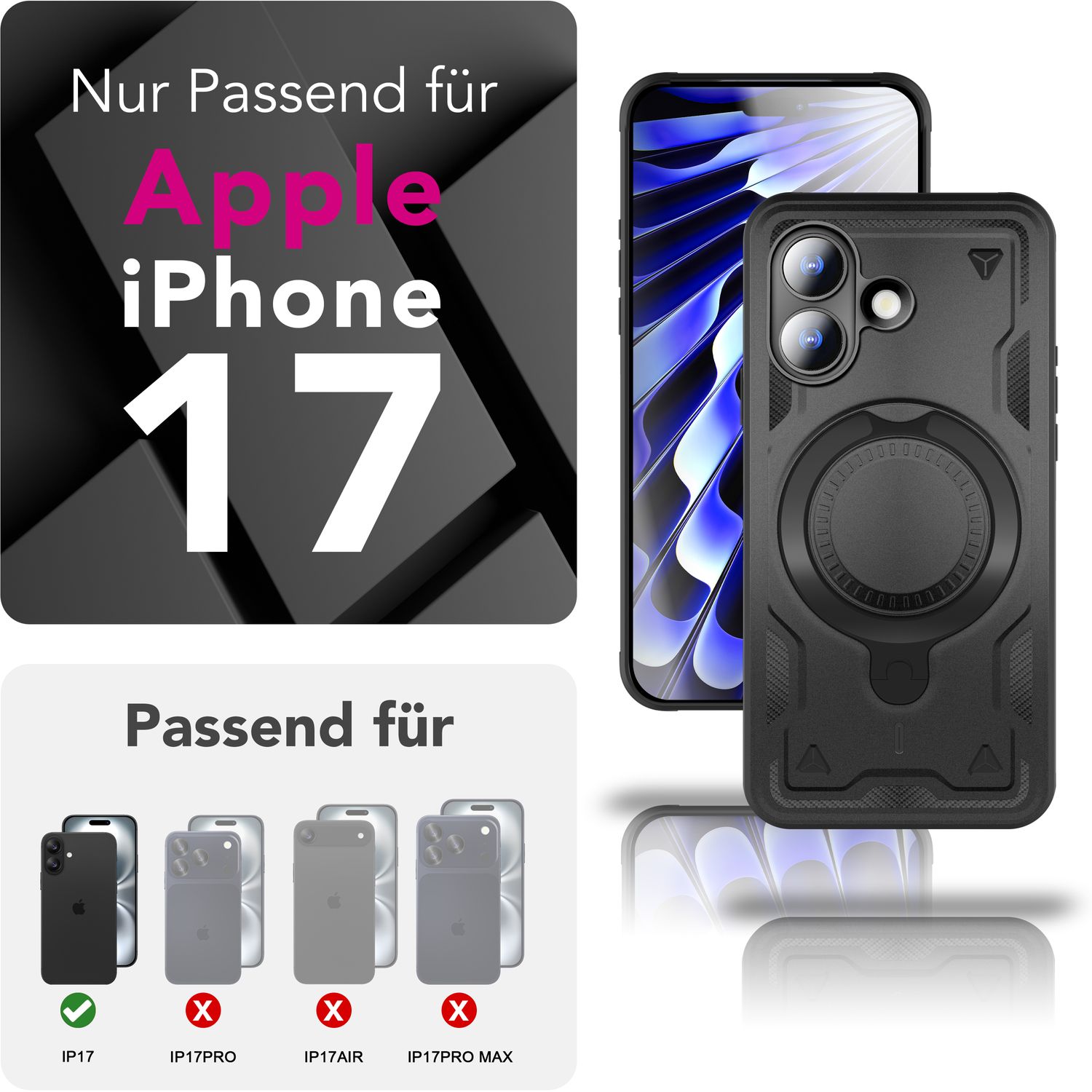 NALIA MagSafe Hülle Stormguard für Apple iPhone 17 (Unzerstörbare Panzerhülle) - Stoßfeste Outdoor Schutzhülle mit 360° Ring Ständer, Armor Case, Fallschutz Cover - Vulkanschwarz Default Title NALIA Outdoor Hülle