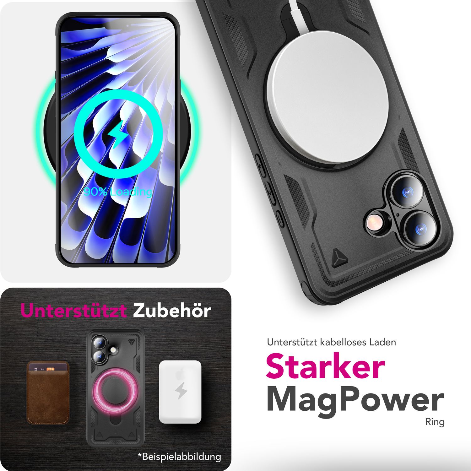 NALIA MagSafe Hülle Stormguard für Apple iPhone 17 (Unzerstörbare Panzerhülle) - Stoßfeste Outdoor Schutzhülle mit 360° Ring Ständer, Armor Case, Fallschutz Cover - Vulkanschwarz Default Title NALIA Outdoor Hülle