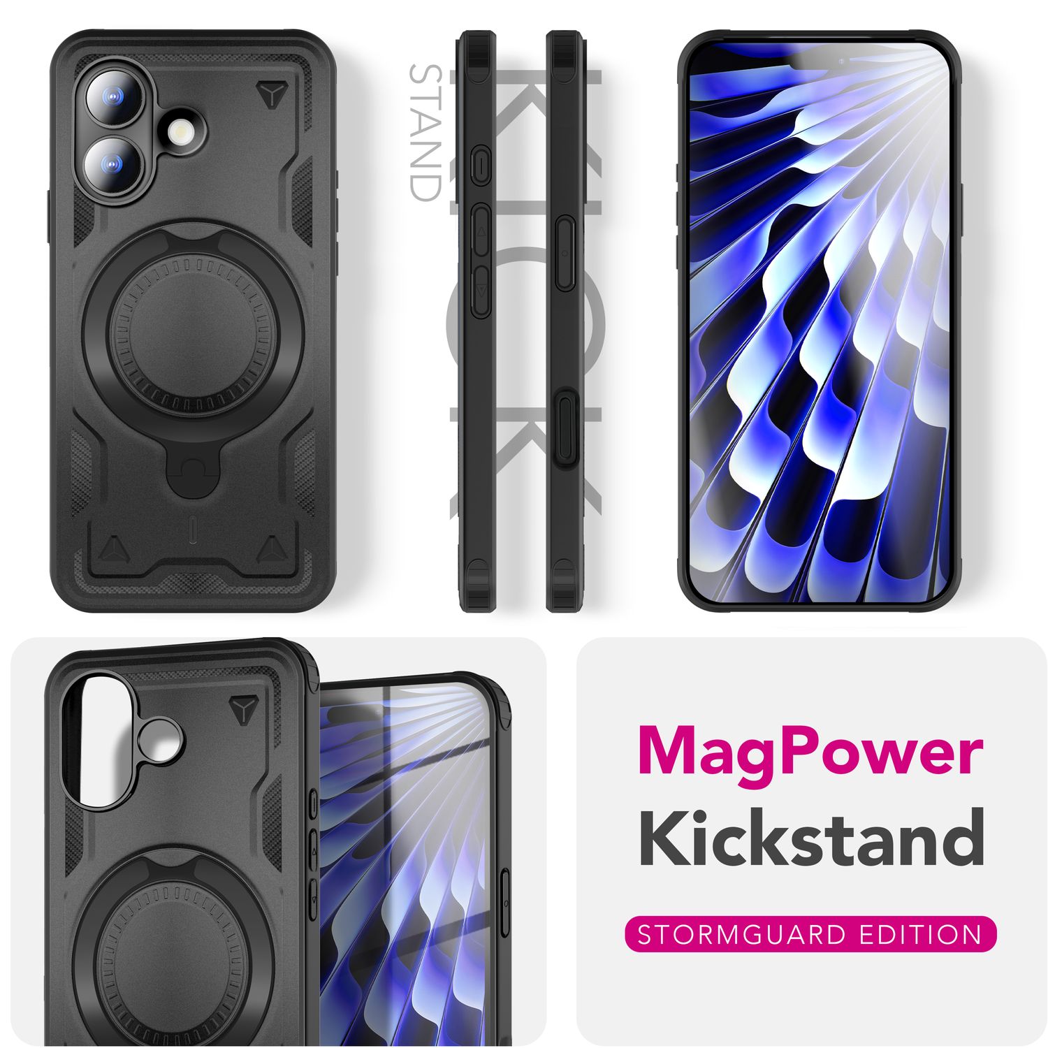 NALIA MagSafe Hülle Stormguard für Apple iPhone 17 (Unzerstörbare Panzerhülle) - Stoßfeste Outdoor Schutzhülle mit 360° Ring Ständer, Armor Case, Fallschutz Cover - Vulkanschwarz Default Title NALIA Outdoor Hülle