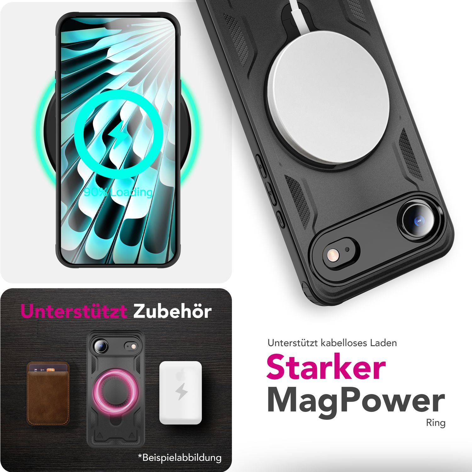 NALIA MagSafe Hülle Stormguard für Apple iPhone 17 Air (Unzerstörbare Panzerhülle), Schlagfester Aufprallschutz, Military Hardcase mit 360° Dreh-Ring, Outdoor Cover - Vulkanschwarz Default Title NALIA Outdoor Hülle