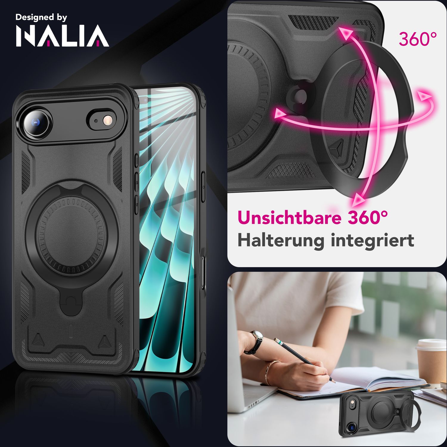 NALIA MagSafe Hülle Stormguard für Apple iPhone 17 Air (Unzerstörbare Panzerhülle), Schlagfester Aufprallschutz, Military Hardcase mit 360° Dreh-Ring, Outdoor Cover - Vulkanschwarz Default Title NALIA Outdoor Hülle