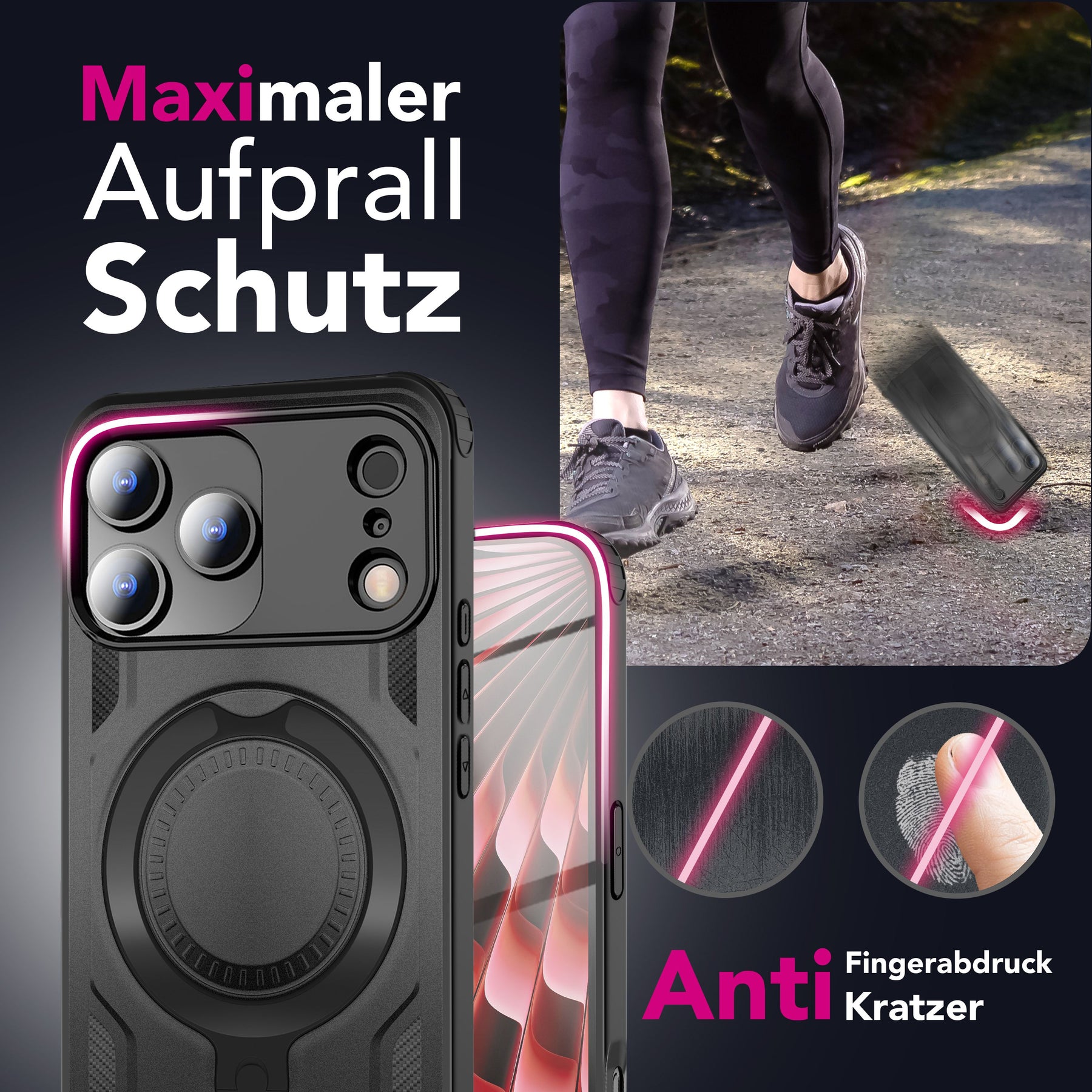 NALIA Magnetische Panzerhülle für iPhone 17 Pro – Ring-Halterung 360° & MagSafe kompatibel – STORMGUARD (Outdoor Case) – Marke aus Berlin Default Title NALIA Outdoor Hülle