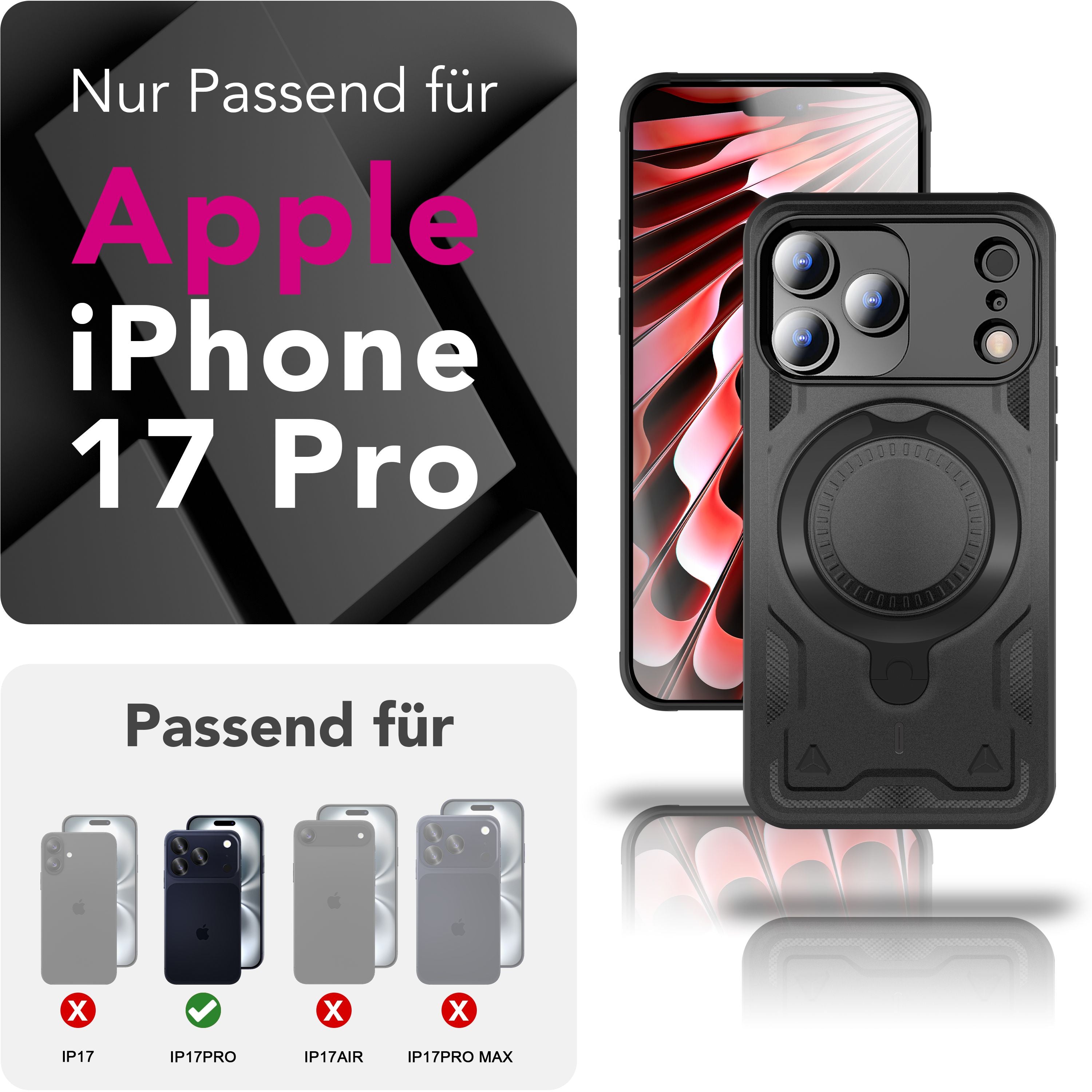 NALIA MagSafe Hülle Stormguard für Apple iPhone 17 Pro (Unzerstörbare Panzerhülle), Verstärkter Fallschutz, Militärisches Hardcase mit 360° Dreh-Ring, Armor Cover - Vulkanschwarz Default Title NALIA Outdoor Hülle