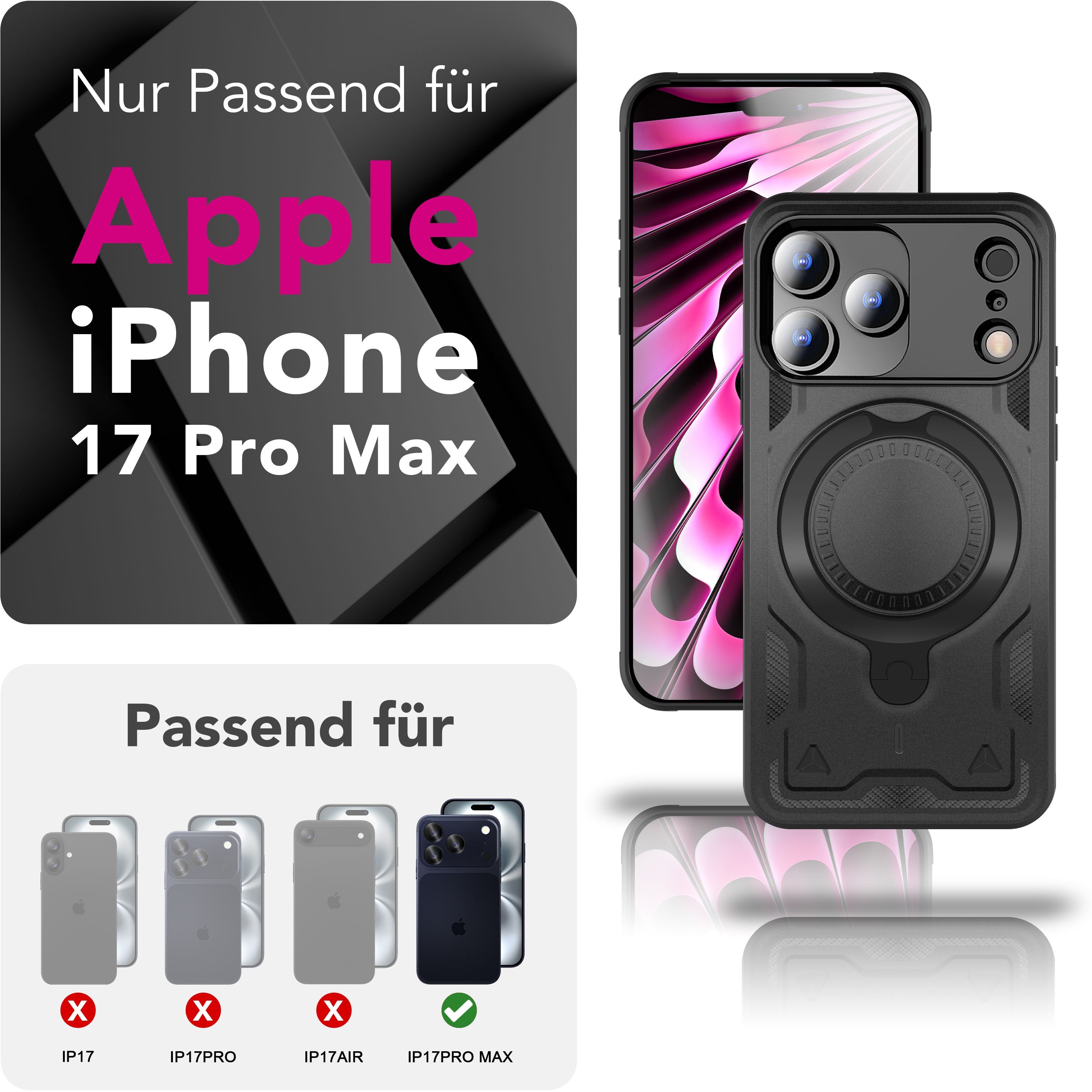 NALIA MagSafe Hülle Stormguard für Apple iPhone 17 Pro Max (Unzerstörbare Panzerhülle), Stoßfestes Armor Hardcase mit 360° Ring-Halter, Outdoor Militär Schutzhülle - Vulkanschwarz Default Title NALIA Outdoor Hülle