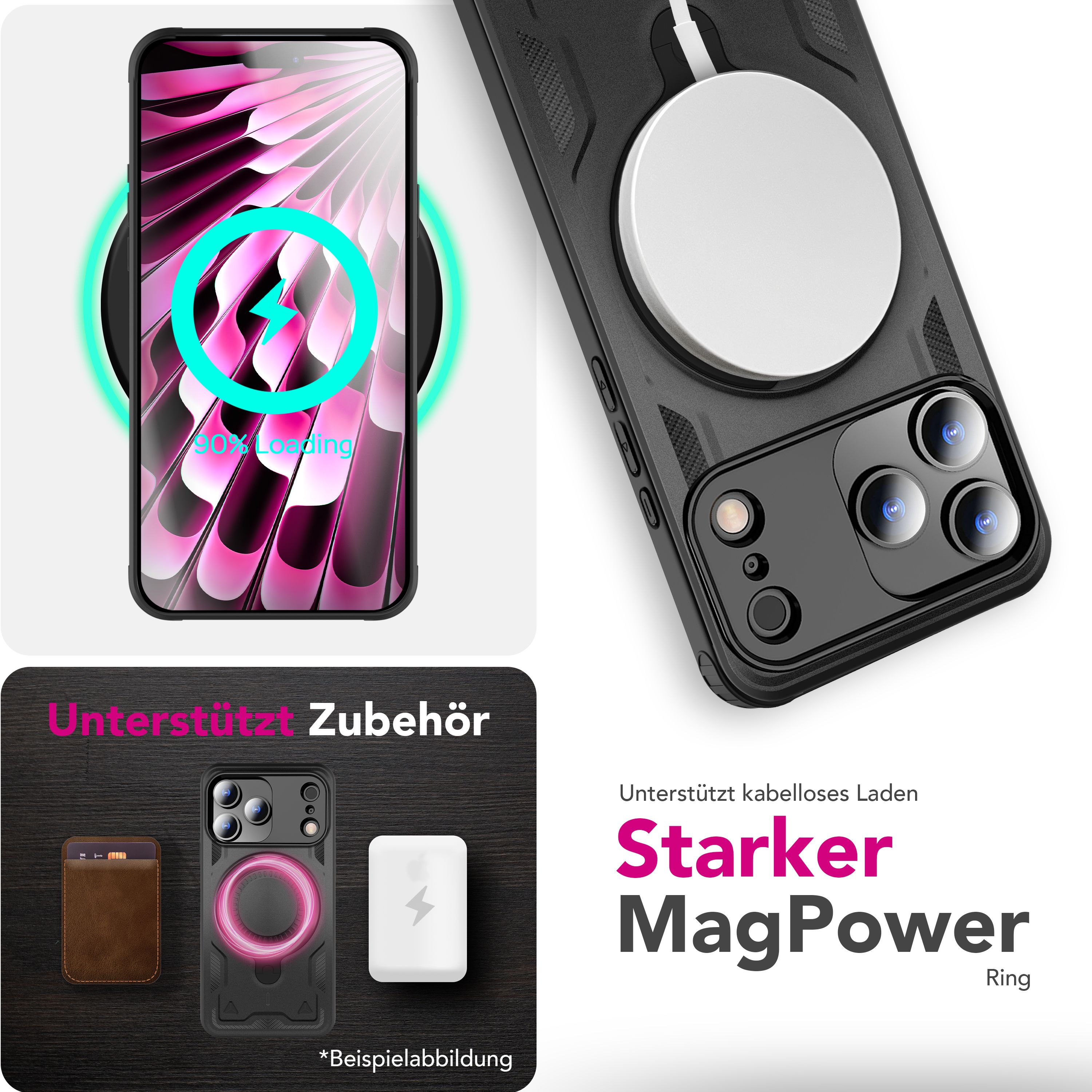 NALIA MagSafe Hülle Stormguard für Apple iPhone 17 Pro Max (Unzerstörbare Panzerhülle), Stoßfestes Armor Hardcase mit 360° Ring-Halter, Outdoor Militär Schutzhülle - Vulkanschwarz Default Title NALIA Outdoor Hülle