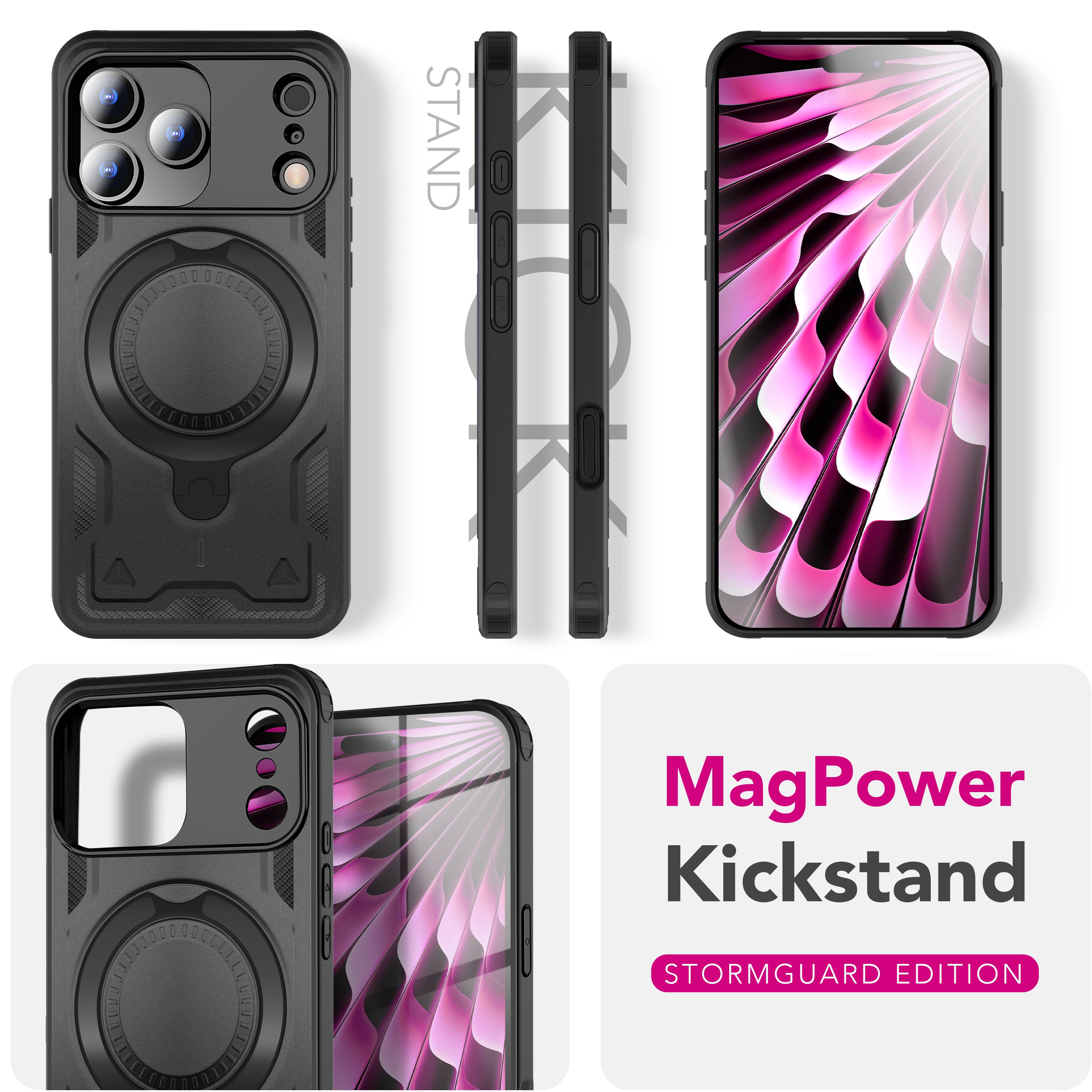 NALIA MagSafe Hülle Stormguard für Apple iPhone 17 Pro Max (Unzerstörbare Panzerhülle), Stoßfestes Armor Hardcase mit 360° Ring-Halter, Outdoor Militär Schutzhülle - Vulkanschwarz Default Title NALIA Outdoor Hülle