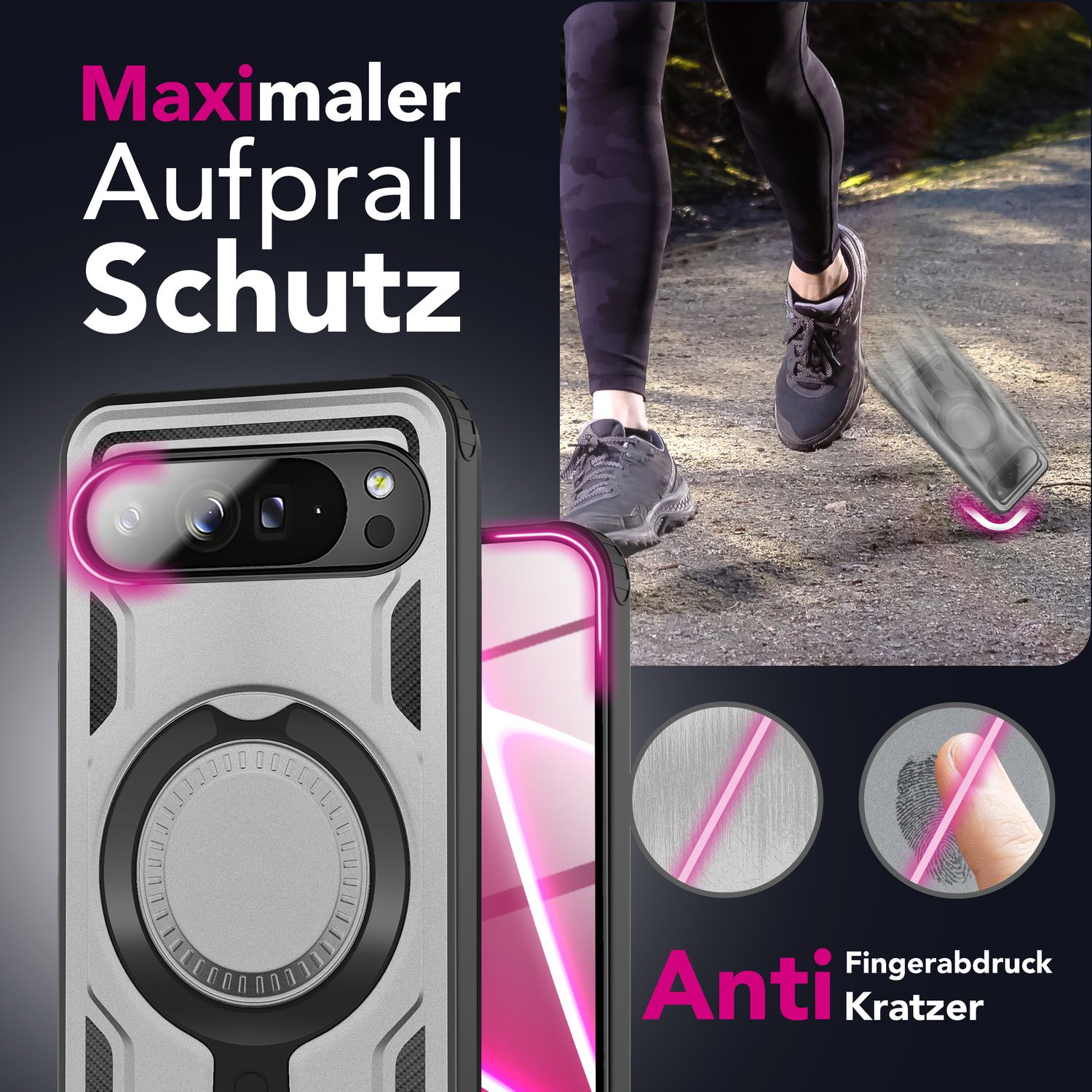 NALIA MagSafe Ring Hülle Google Pixel 10 Case 360° stoßfest Sturmsilber NALIA Outdoor Hülle