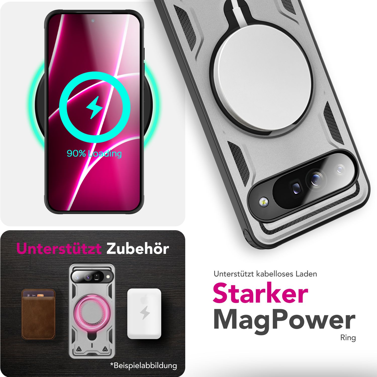 NALIA MagSafe Ring Hülle Google Pixel 10 Case 360° stoßfest Sturmsilber NALIA Outdoor Hülle
